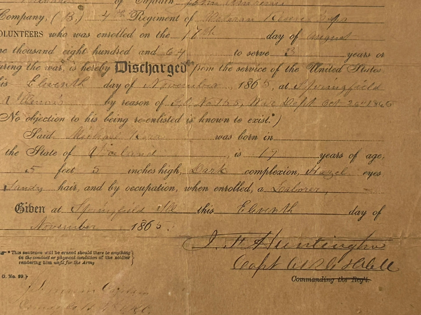 CIVIL WAR DISCHARGE SPRINGFIELD ILLINOIS