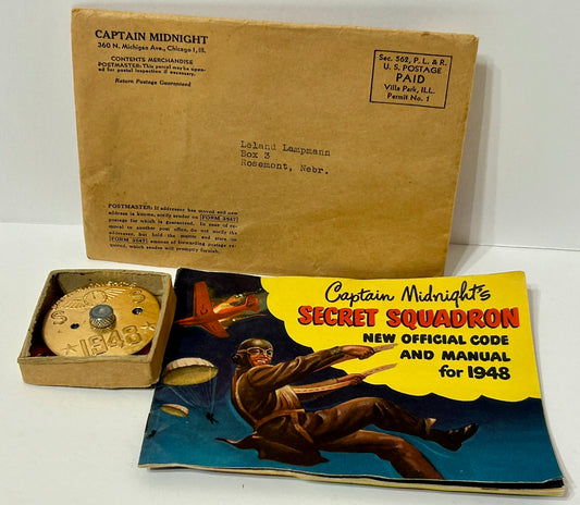 CAPTAIN MIDNIGHT 1948 MICRO-MAGIC DECODER, MANUAL, & ENVELOPE