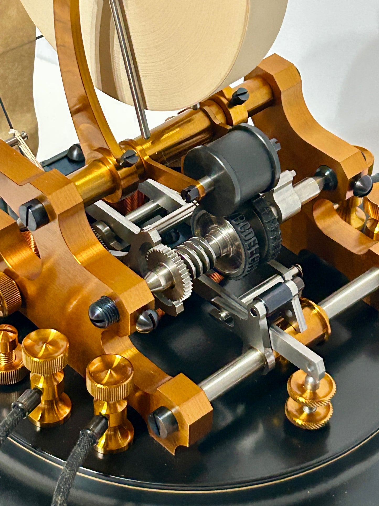 STOCK TICKER TAPE MACHINE WITH GLASS DOME BY BERNER MACHINE LABS