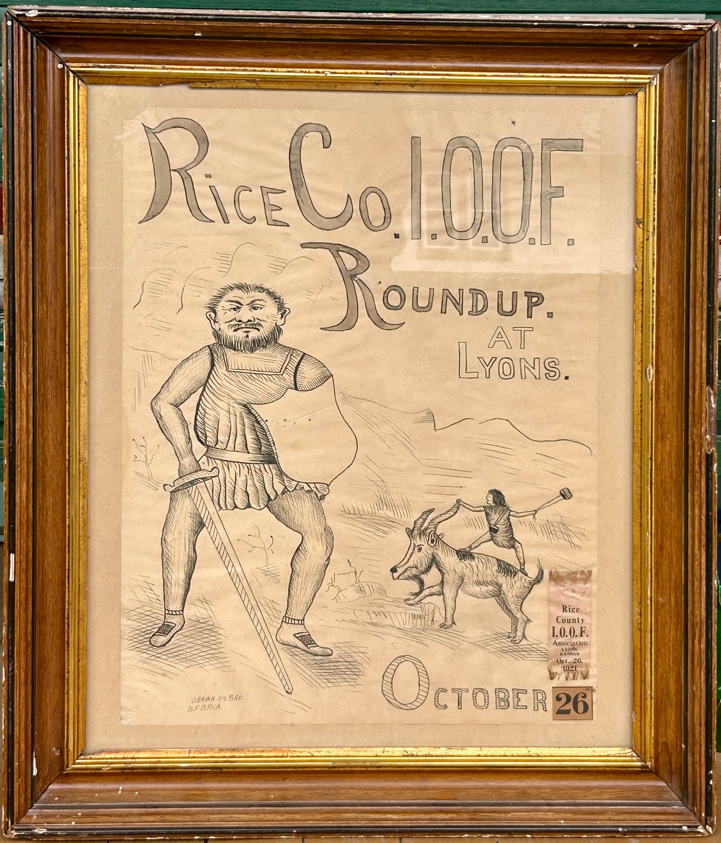 ODD FELLOWS LODGE LYONS KANSAS FOLK HANGING & RIBBON 1921