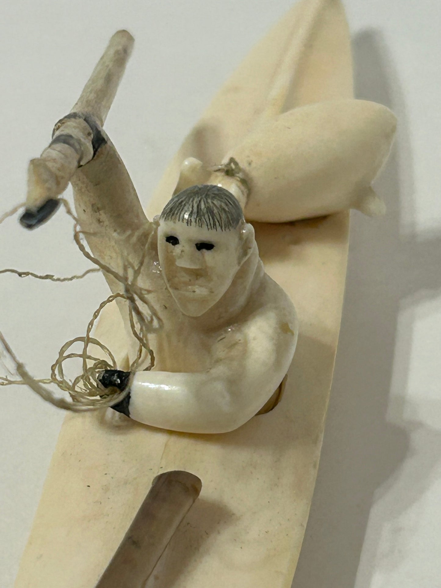 WALRUS IVORY INUIT SPEAR HUNTER IN KAYAK