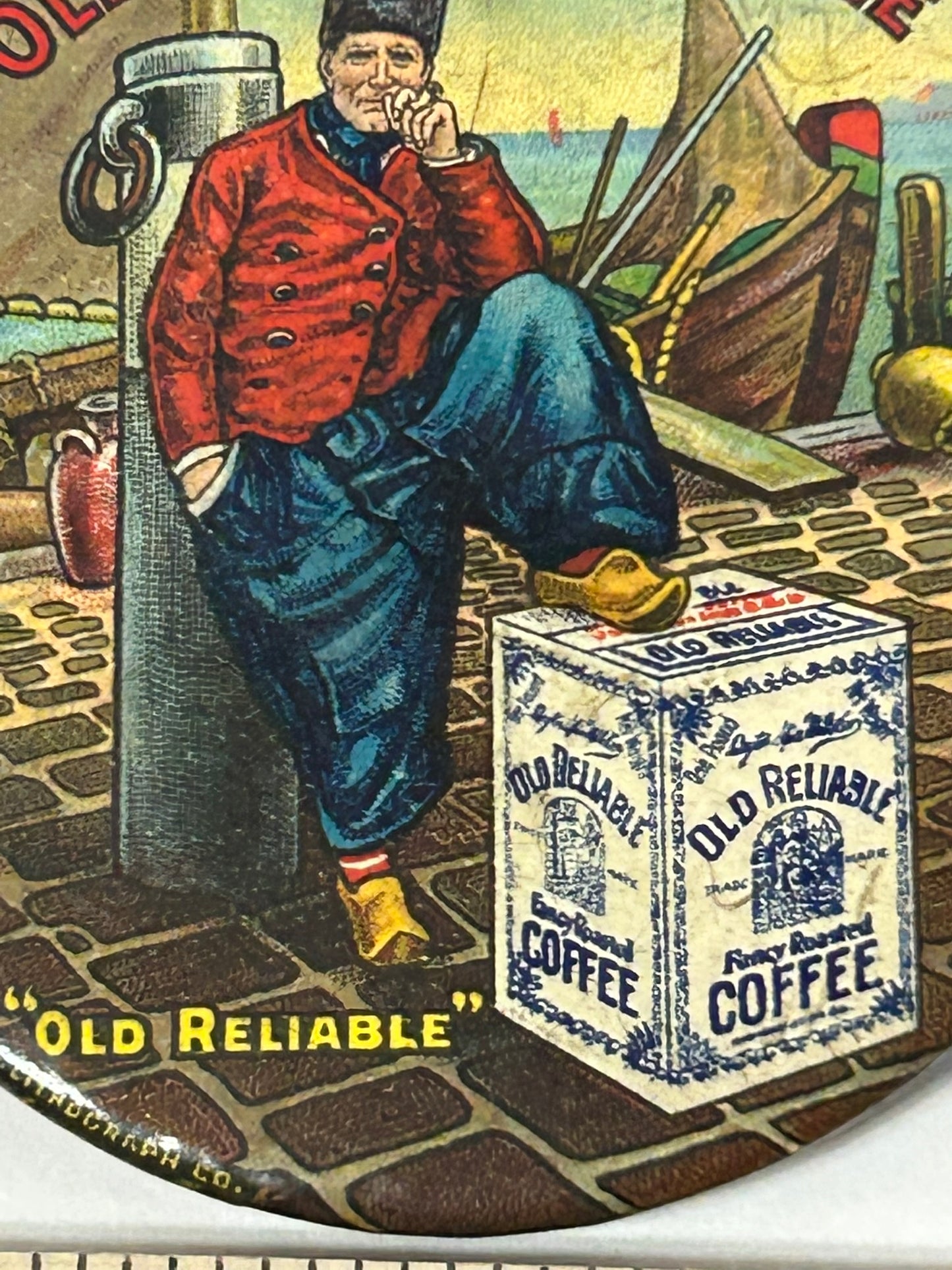 ANTIQUE ADVERTISING MIRROR FOR OLD RELIABLE COFFEE