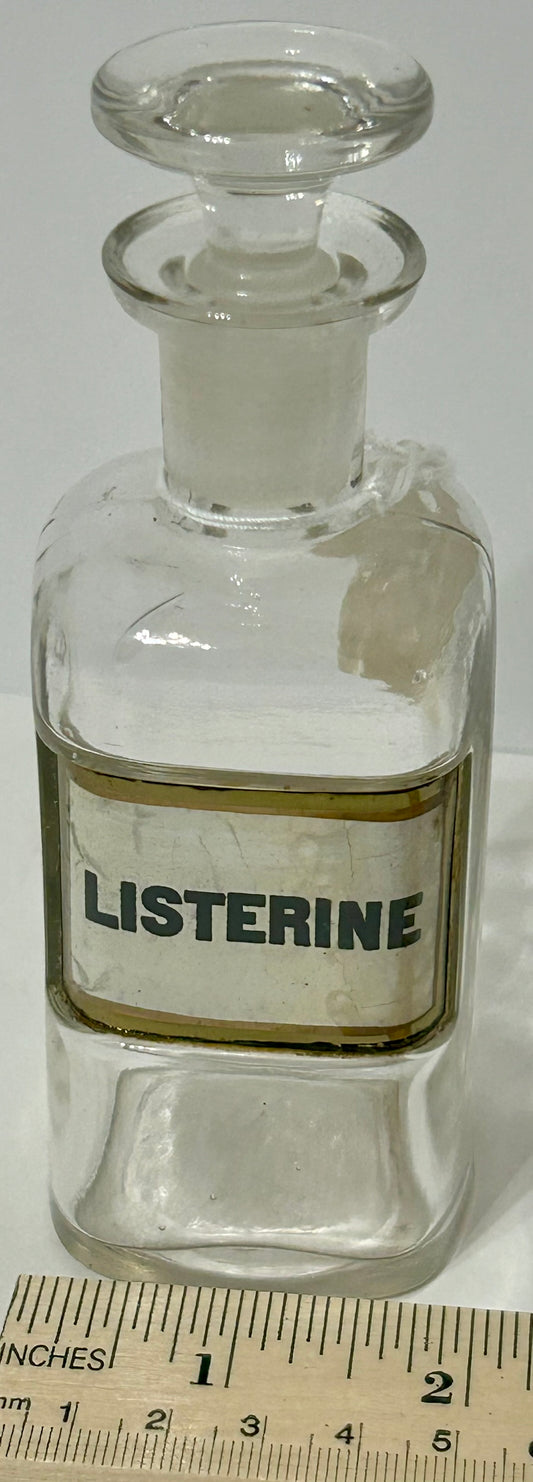 ANTIQUE DRUGGIST LABEL UNDER GLASS BOTTLE FOR "LISTERINE"