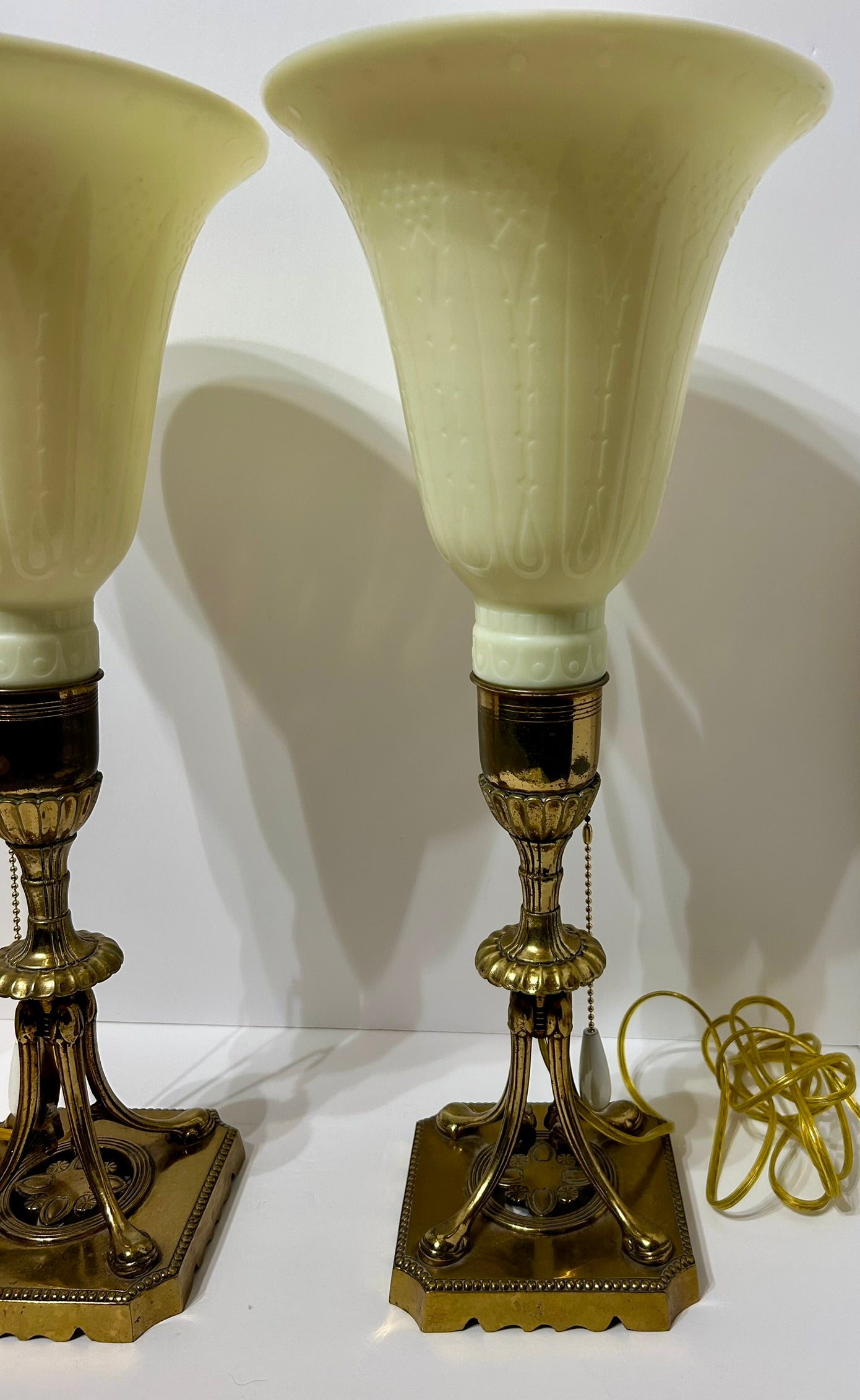 DECO STYLE PAIR OF LAMPS WITH CONSOLIDATED PHOENIX STYLE SHADES