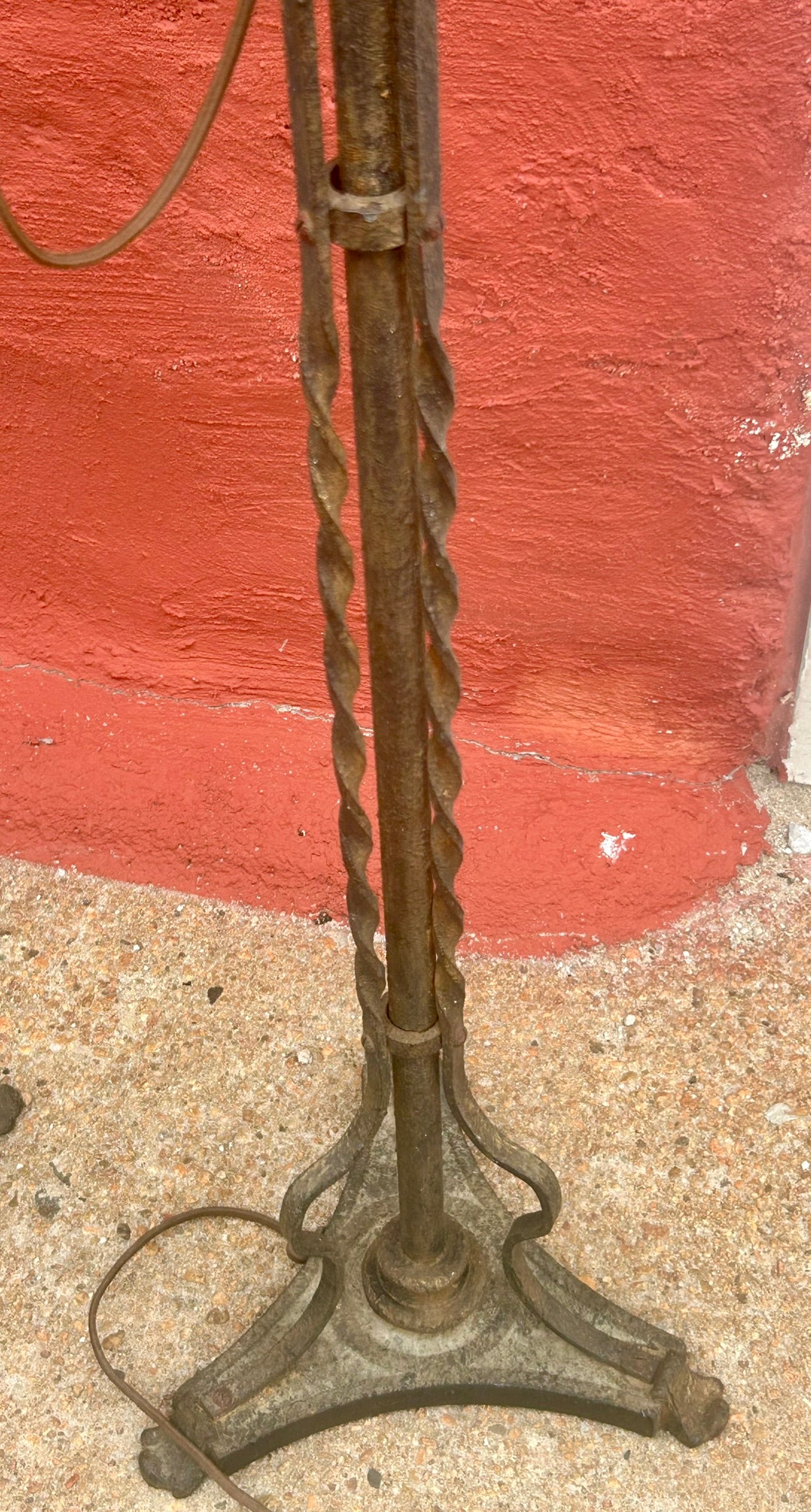WROUGHT IRON DECO FLOOR LAMPS WITH FLOWERS PAIR