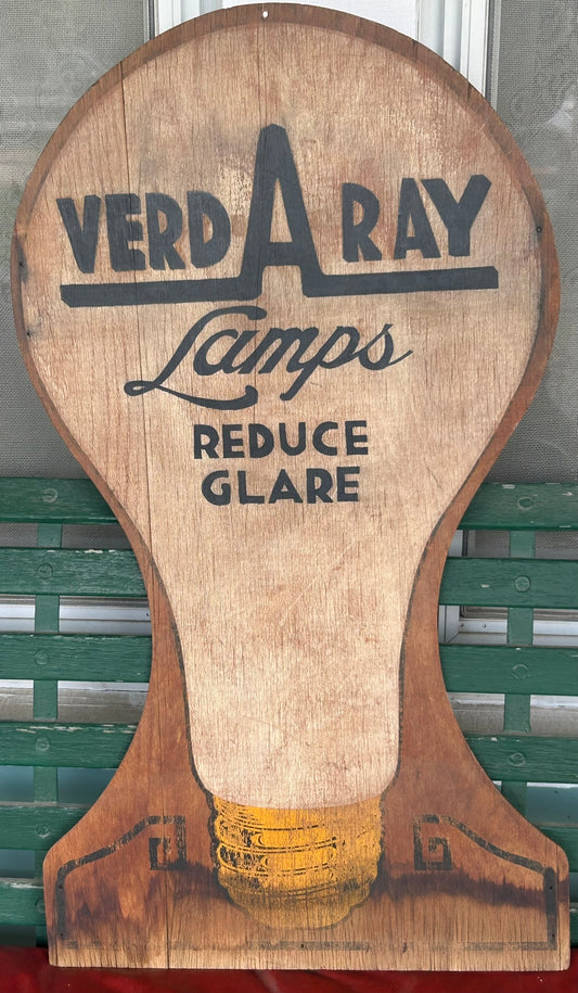 ANTIQUE LIGHT BULB ADVERTISING SIGN FOR VERD A RAY