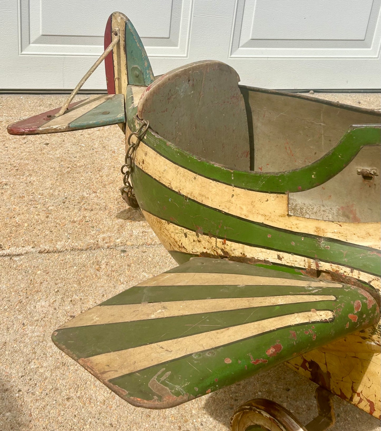 ANTIQUE WOOD AND METAL CAROUSEL AIRPLANE WITH ORIGINAL PAINT