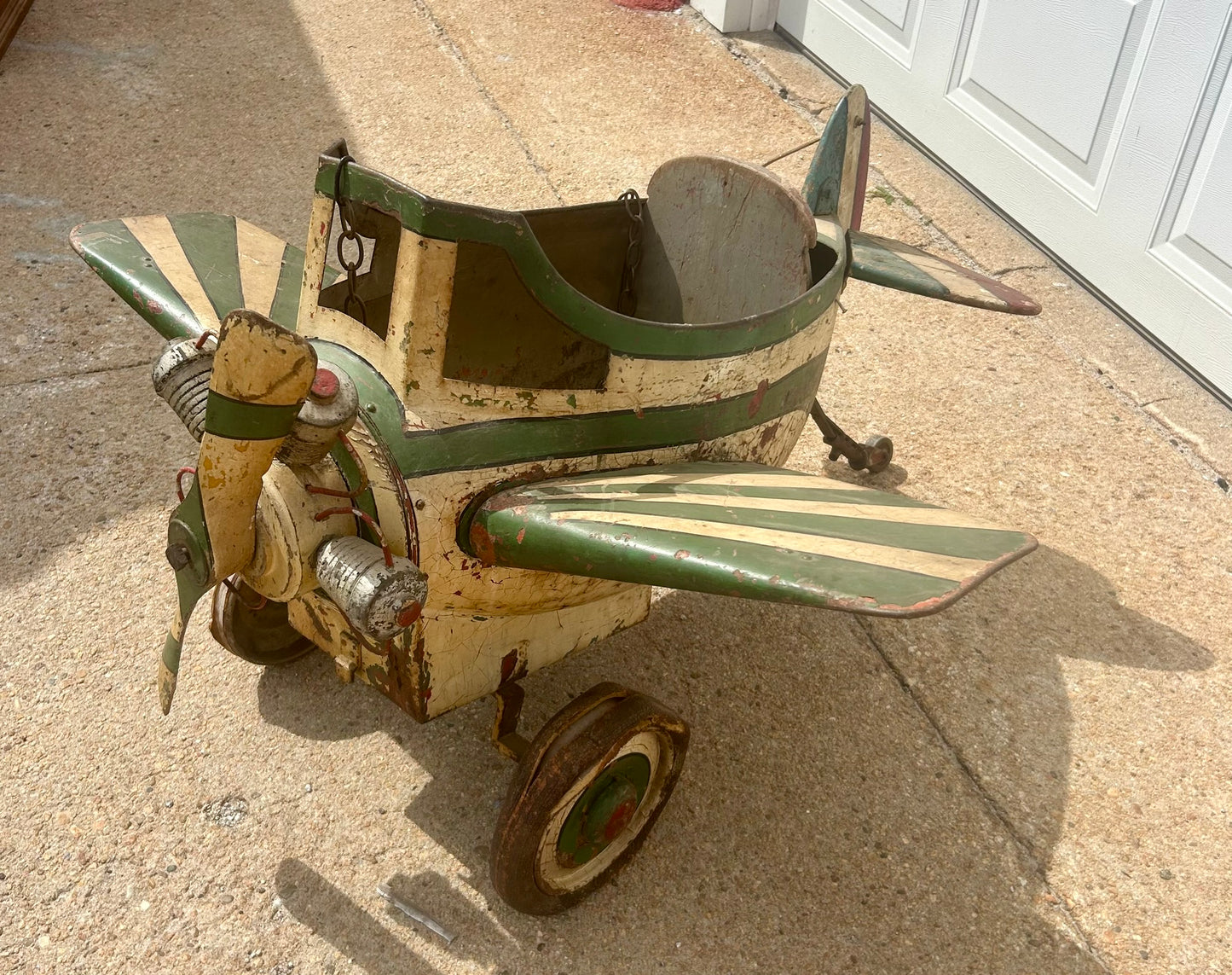 ANTIQUE WOOD AND METAL CAROUSEL AIRPLANE WITH ORIGINAL PAINT