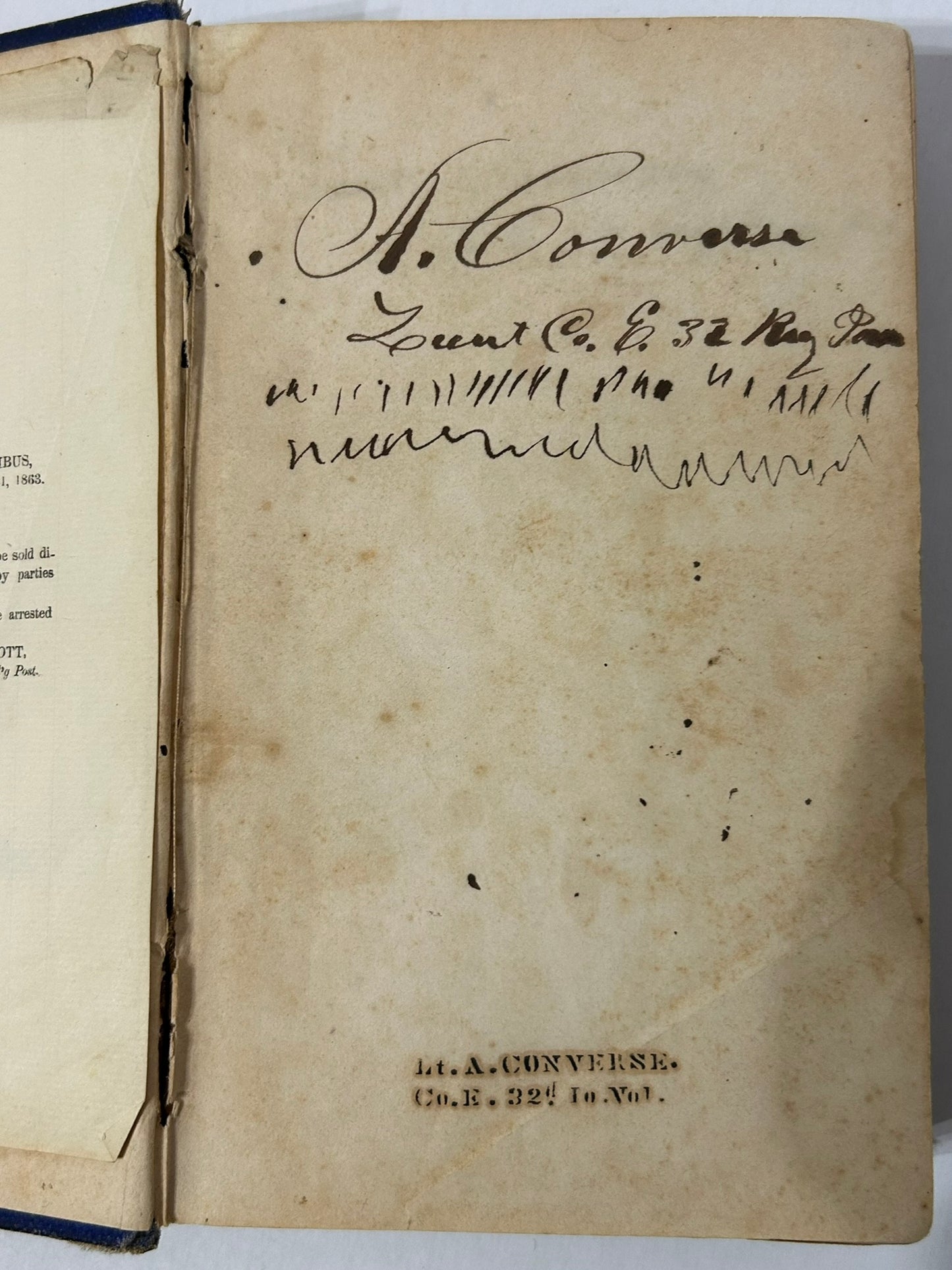 U.S. ARMY 1861 REGULATIONS BOOK WITH IDENTIFIED CIVIL WAR SOLDIER INSCRIPTIONS