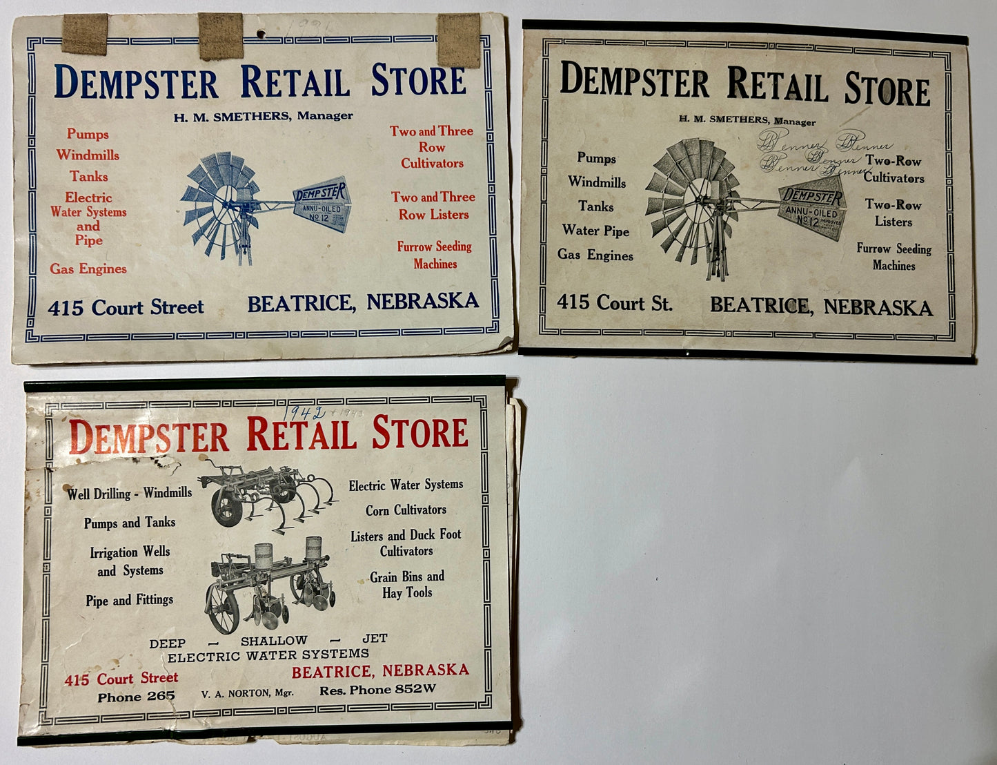 DEMPSTER WINDMILL COMPANY BEATRICE NEBRASKA CALENDARS FROM 1932 TO 1946