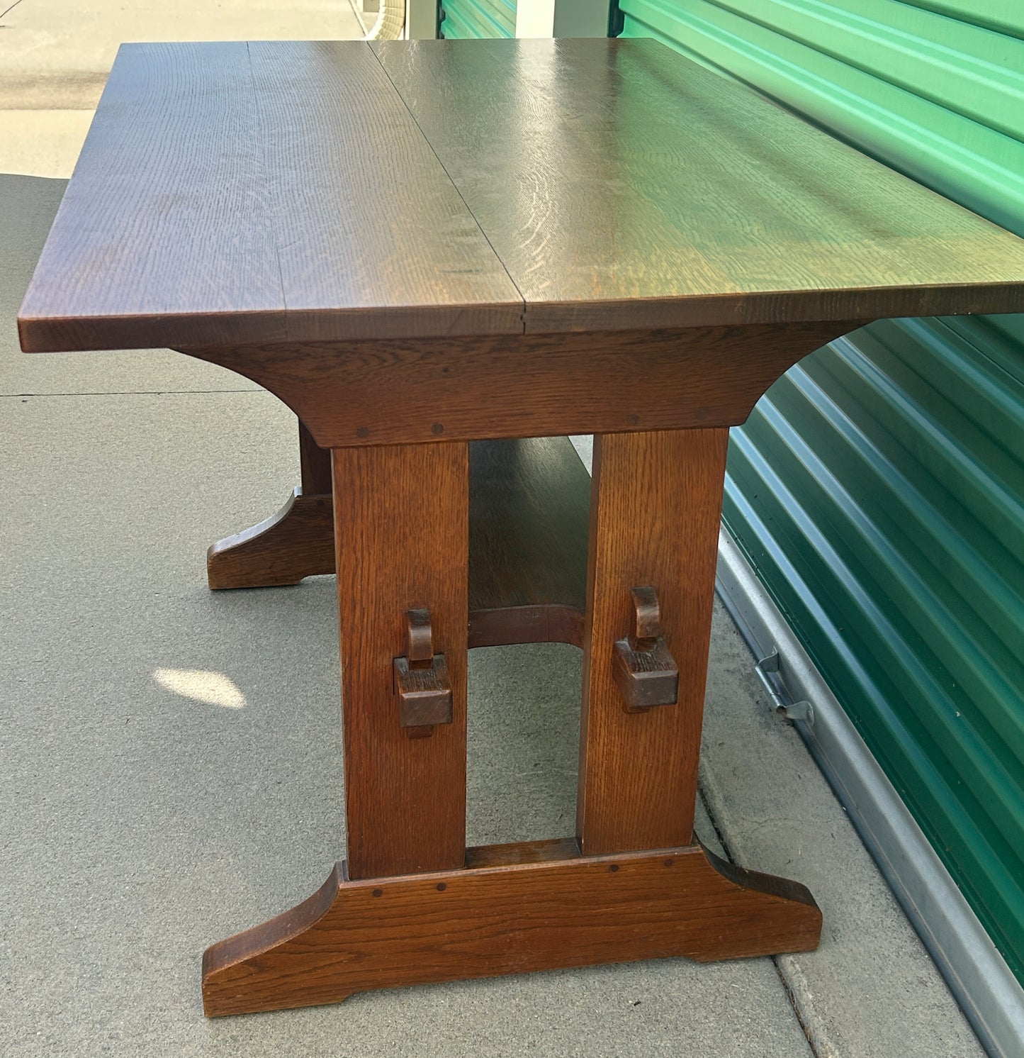 STICKLEY OAK TRESTLE TABLE WITH ORIGINAL FINISH