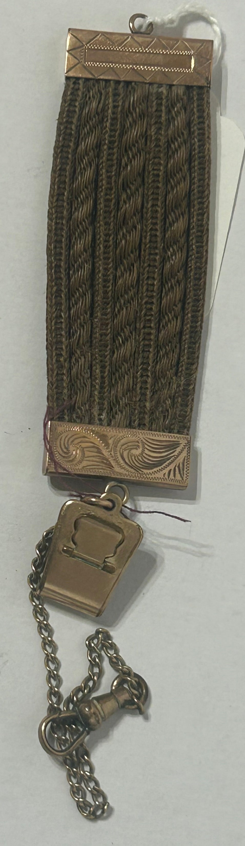POCKET WATCH CHAIN WITH HUMAN HAIR WOVEN FOB