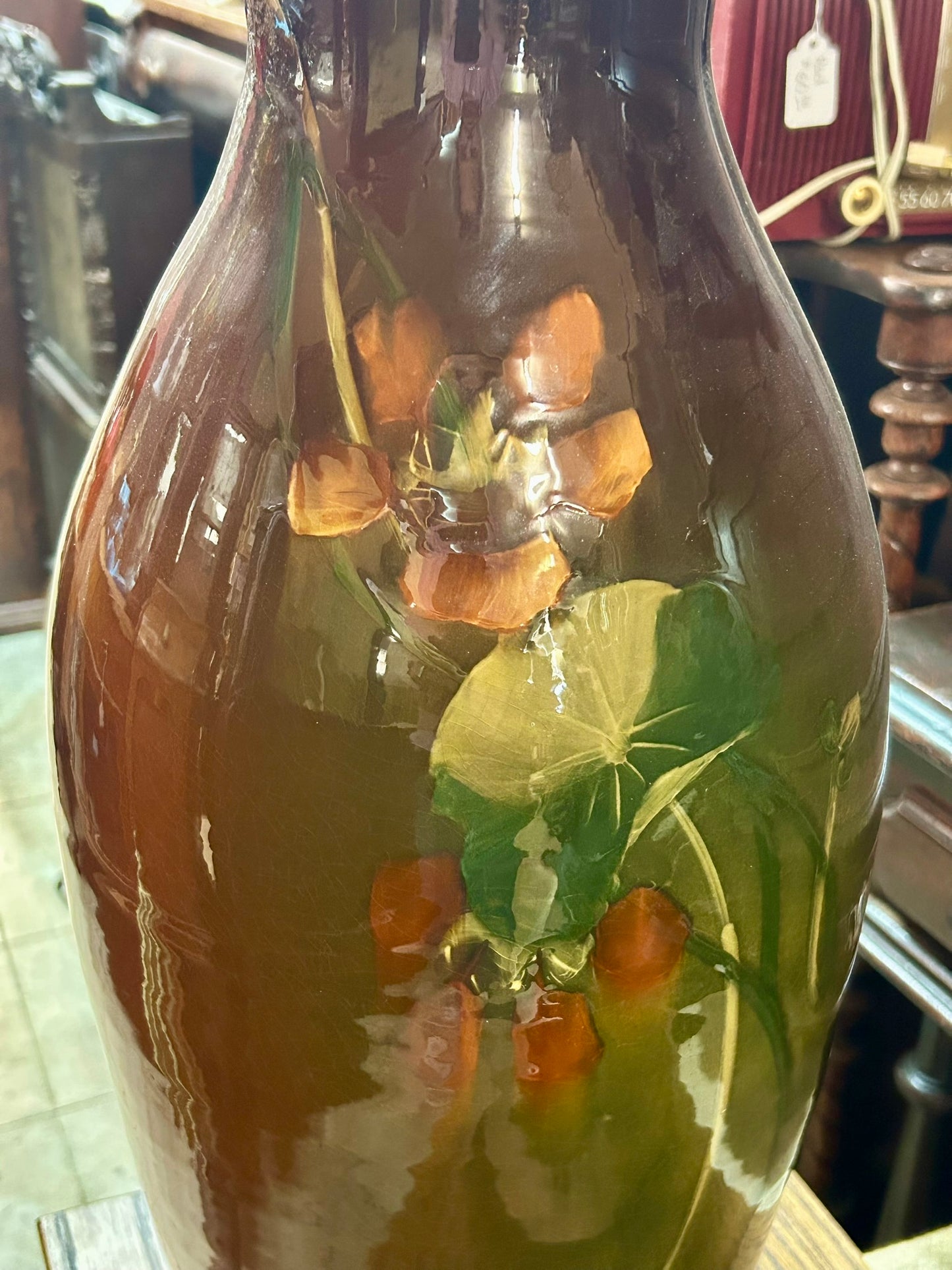 WELLER OR OWENS LARGE HAND PAINTED POTTERY VASE