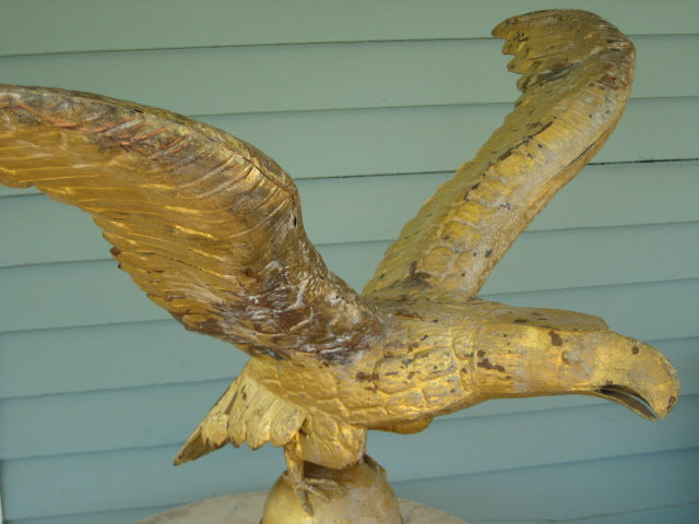 1800'S LARGE COPPER EAGLE WEATHERVANE WITH UNUSUAL FLAT TOP HEAD
