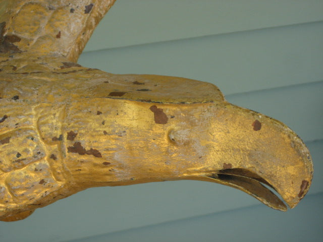 1800'S LARGE COPPER EAGLE WEATHERVANE WITH UNUSUAL FLAT TOP HEAD