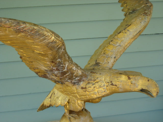 1800'S LARGE COPPER EAGLE WEATHERVANE WITH UNUSUAL FLAT TOP HEAD