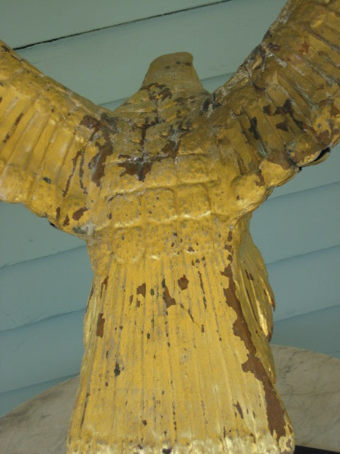 1800'S LARGE COPPER EAGLE WEATHERVANE WITH UNUSUAL FLAT TOP HEAD