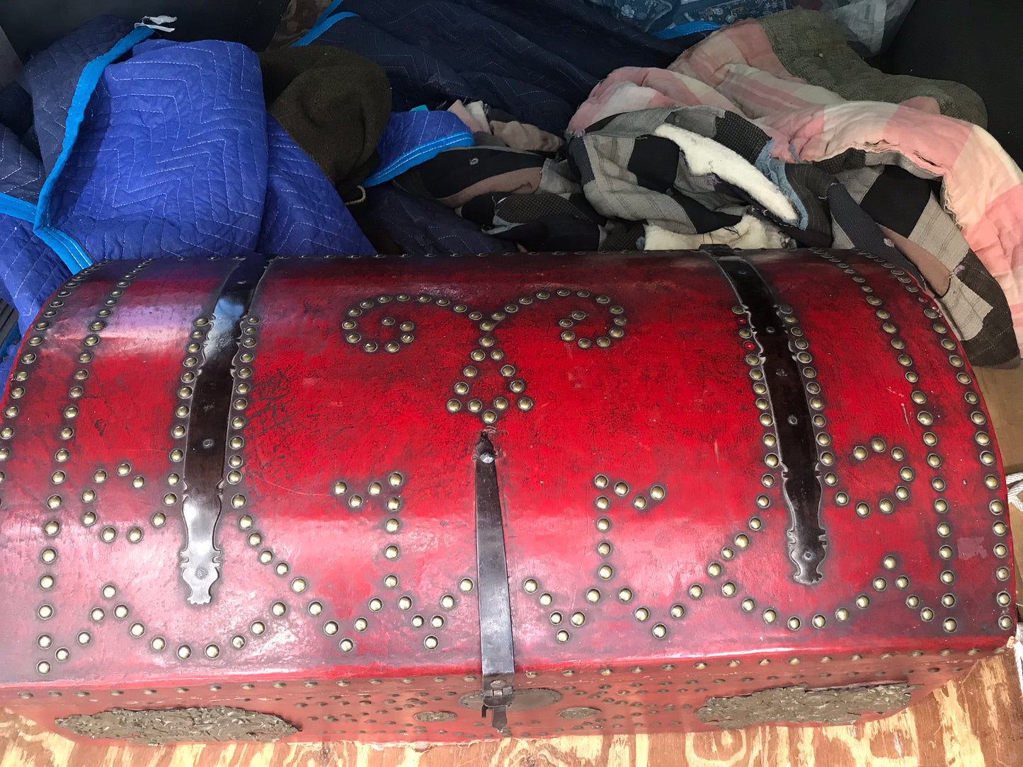 1700'S RED LEATHER TRUNK