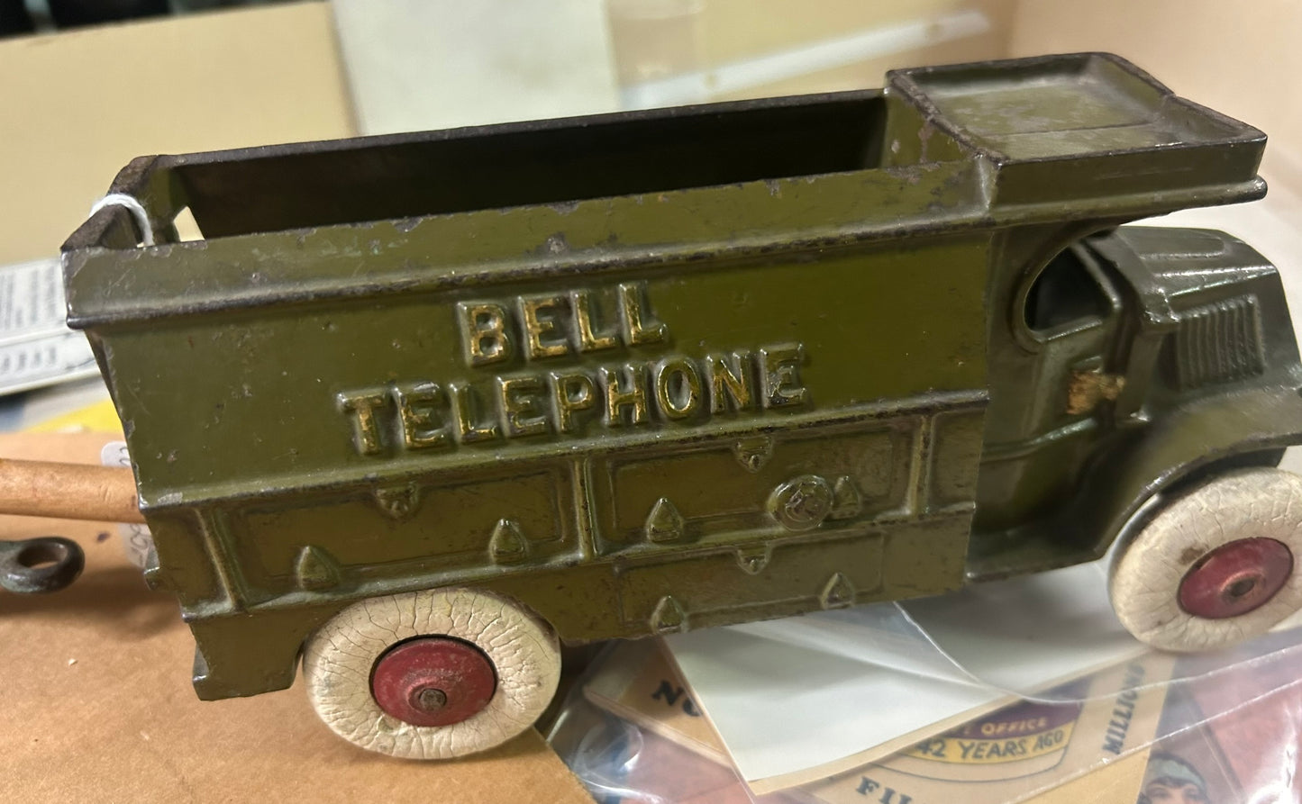 CAST IRON BELL TELEPHONE TOY TRUCK