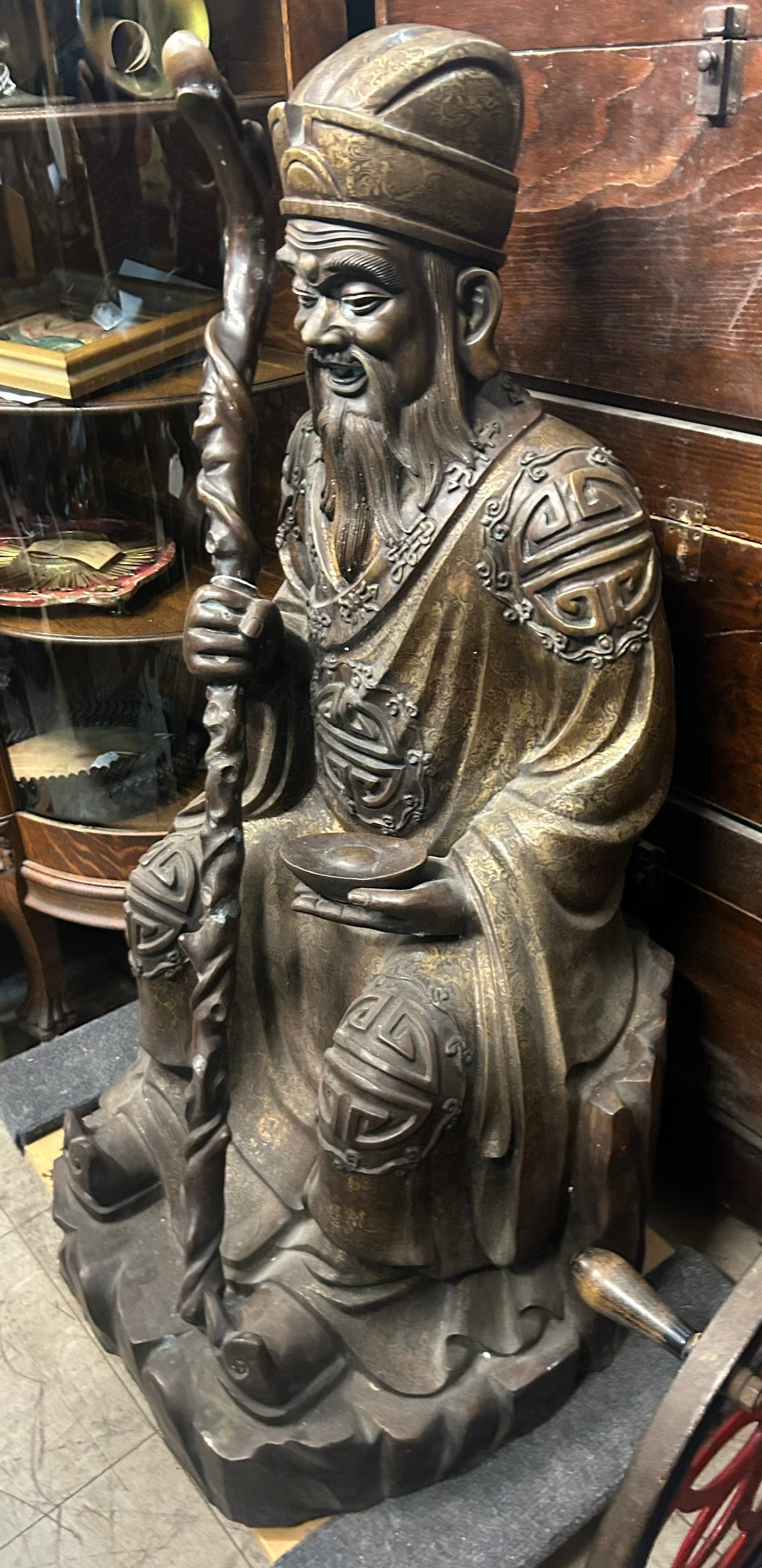 LARGE BRONZE CHINESE FIGURE OF GOD OF PROSPERITY