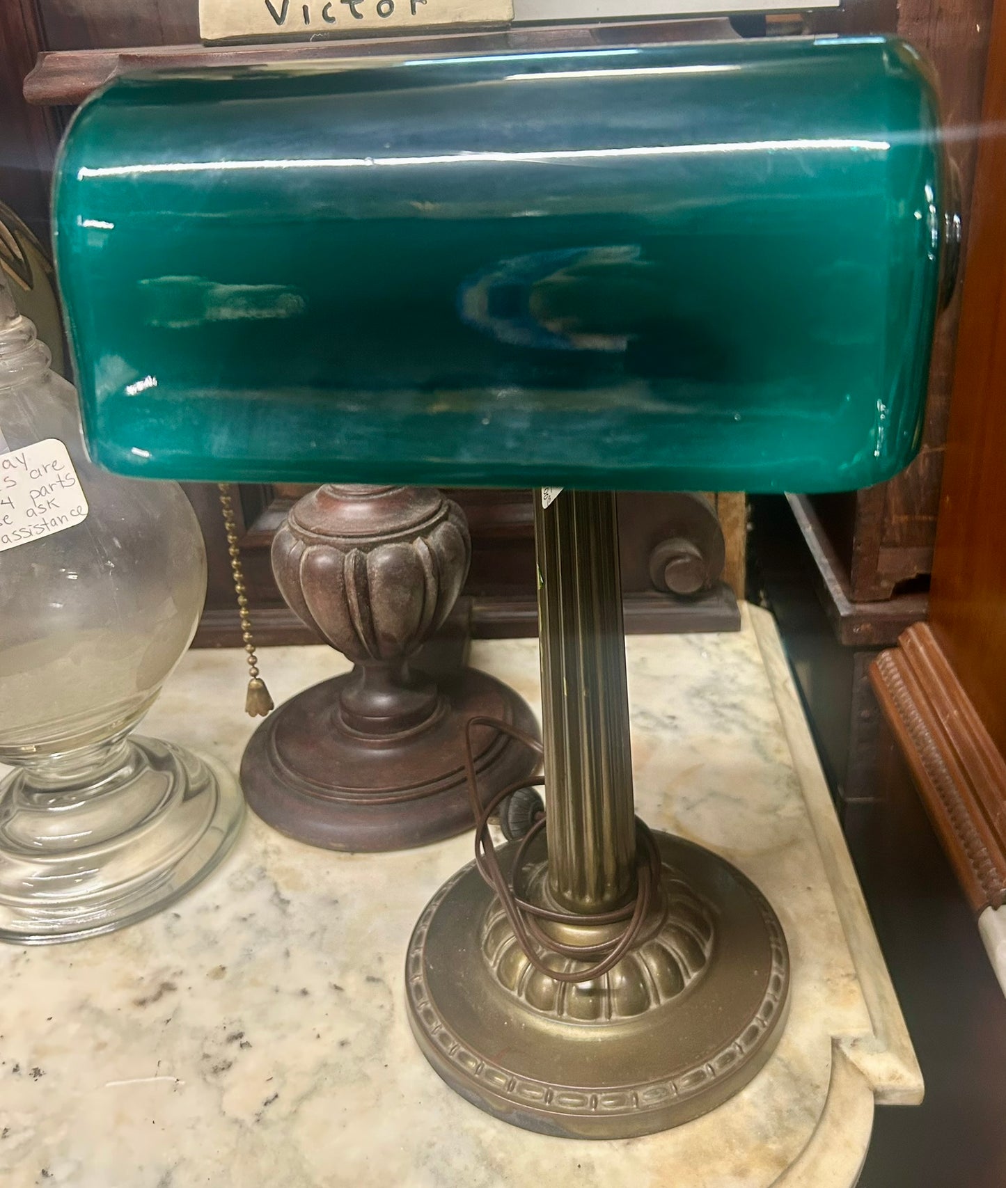 ANTIQUE EMERALD VERDELITE CO. BANKERS DESK LAMP