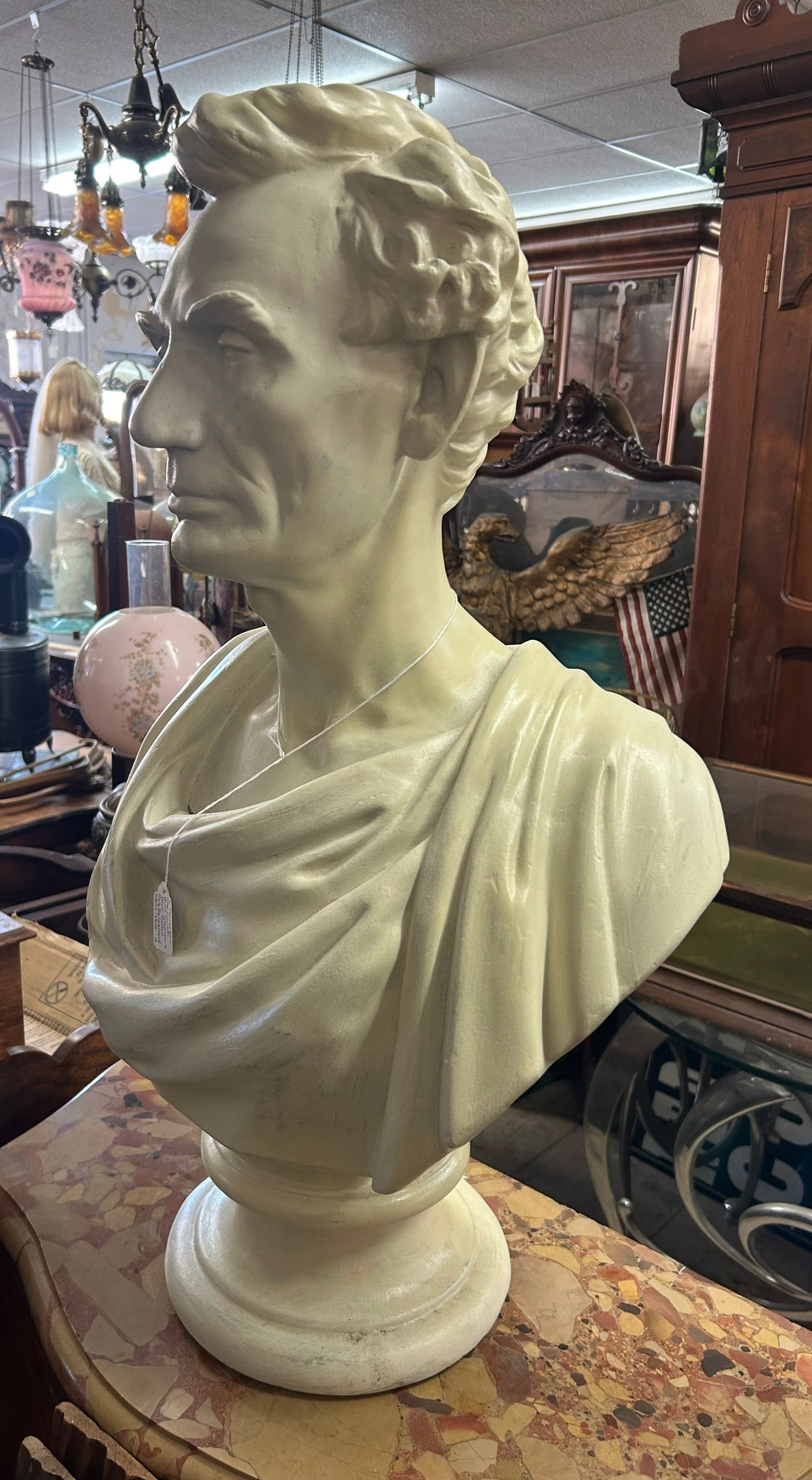 CAPRANI BROS. ANTIQUE BEARDLESS ABRAHAM LINCOLN BUST
