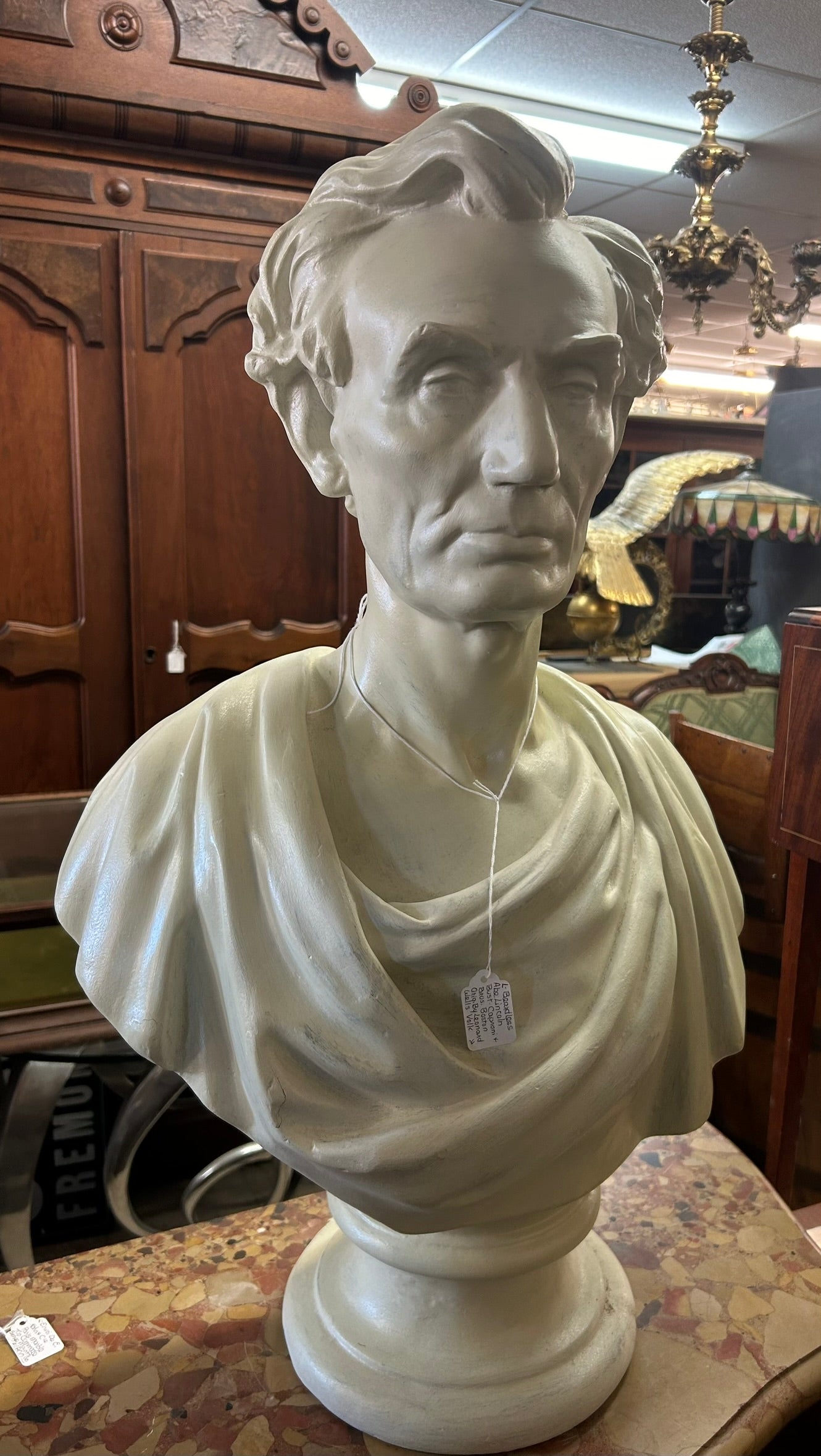 CAPRANI BROS. ANTIQUE BEARDLESS ABRAHAM LINCOLN BUST