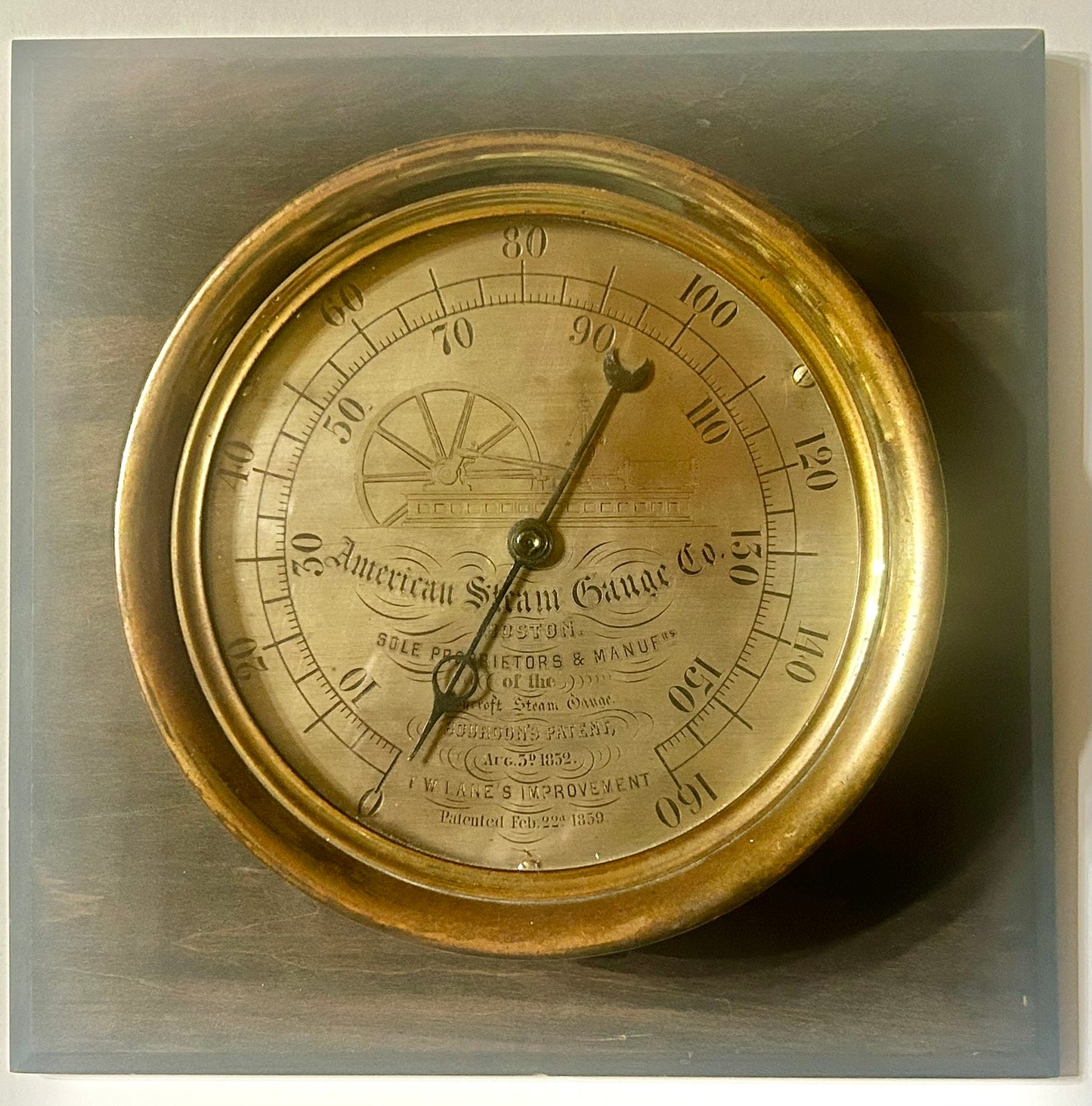AMERICAN STEAM GUAGE 1859 WITH ENGRAVED BOX BED ENGINE DESIGN