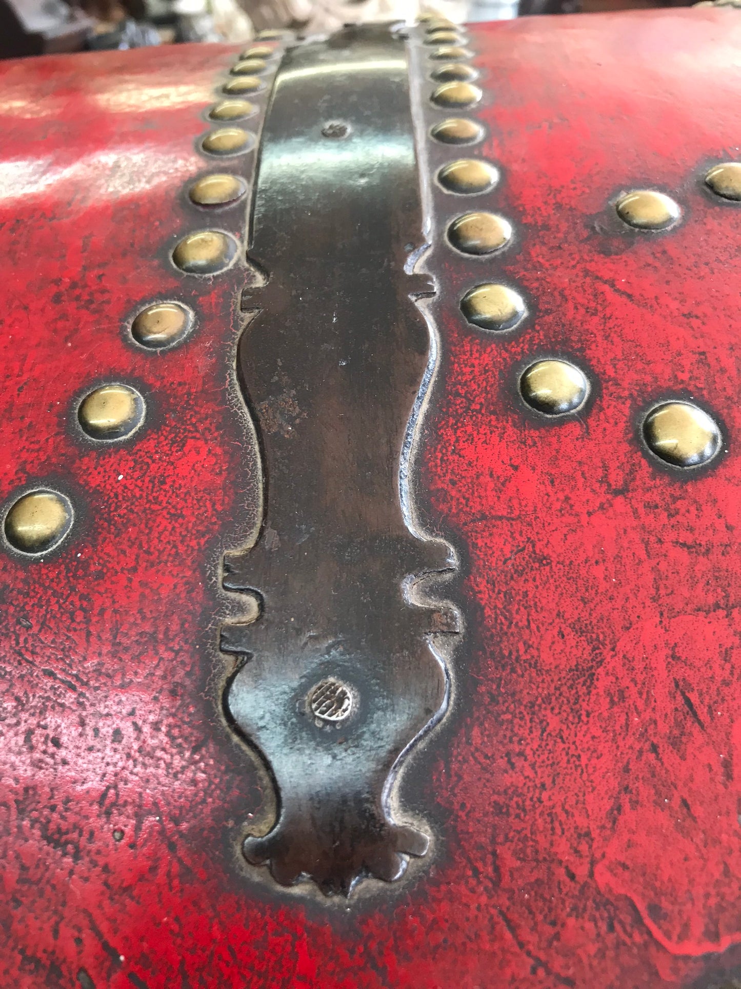 1700'S RED LEATHER TRUNK