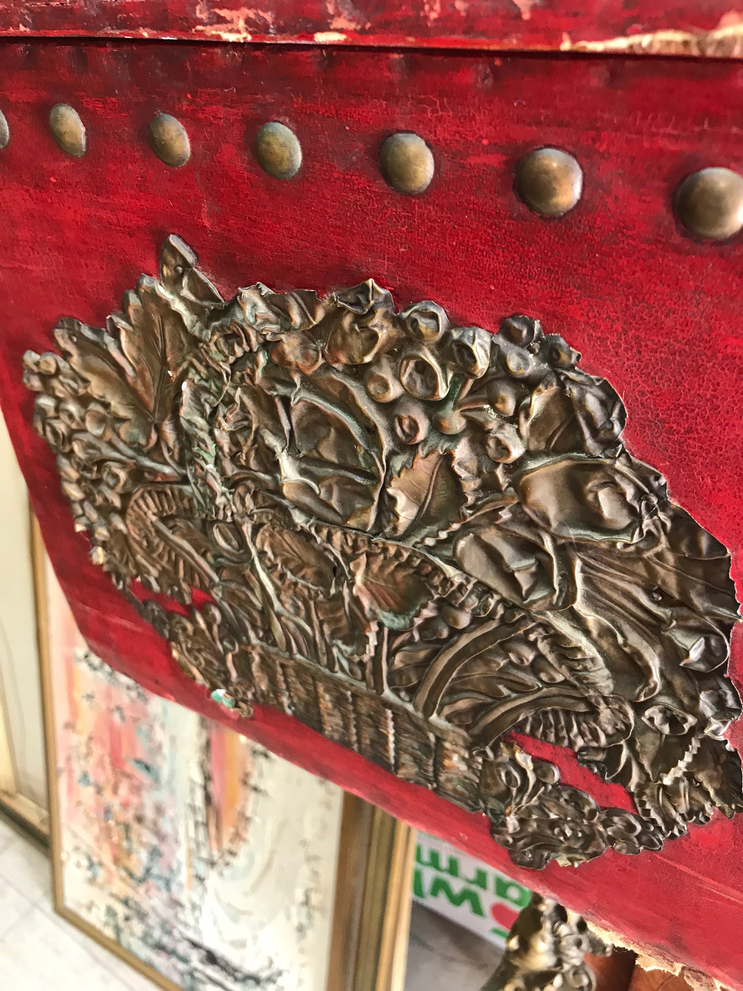1700'S RED LEATHER TRUNK