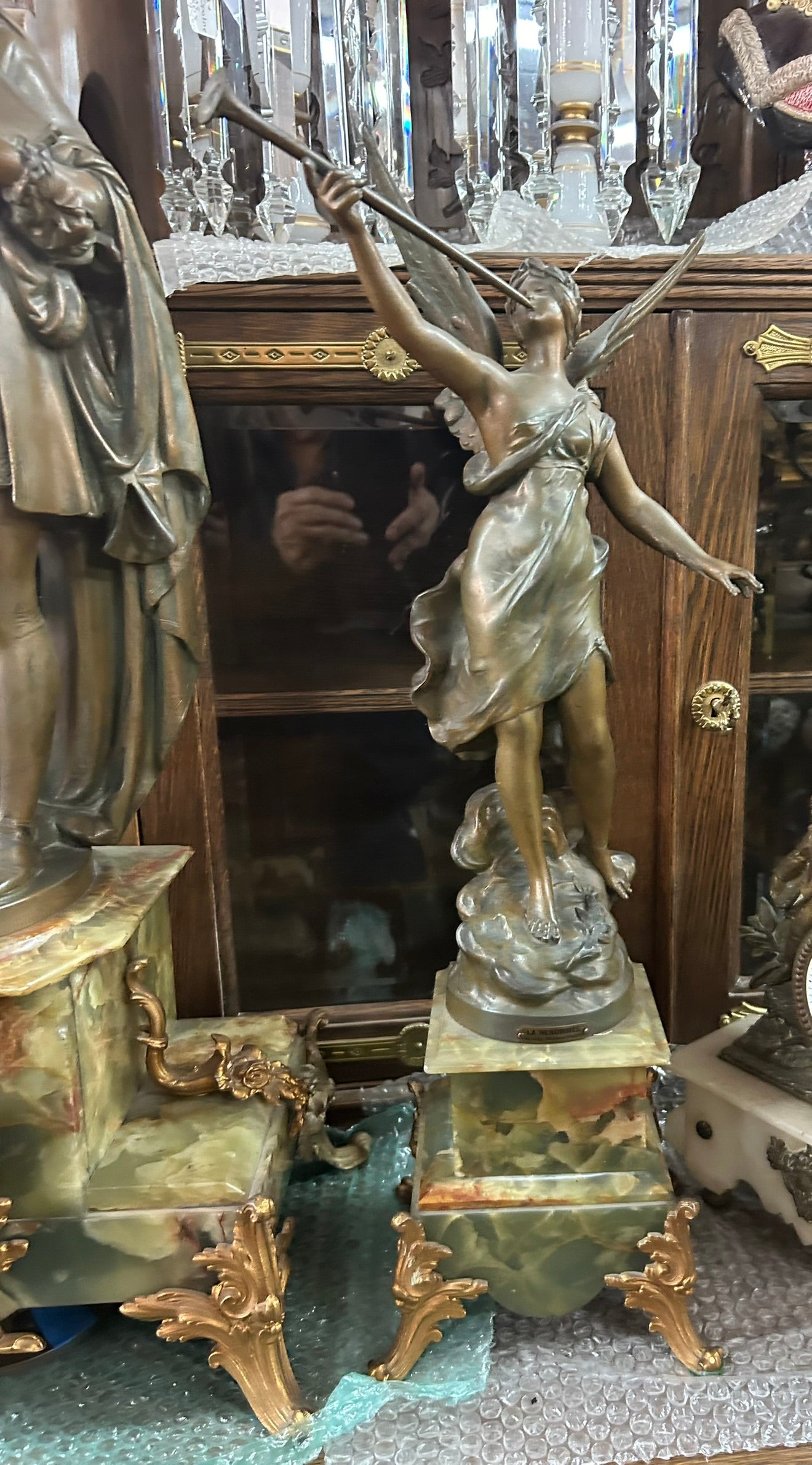 ANTIQUE LARGE THREE PIECE FIGURAL CLOCK SET FOR SALE
