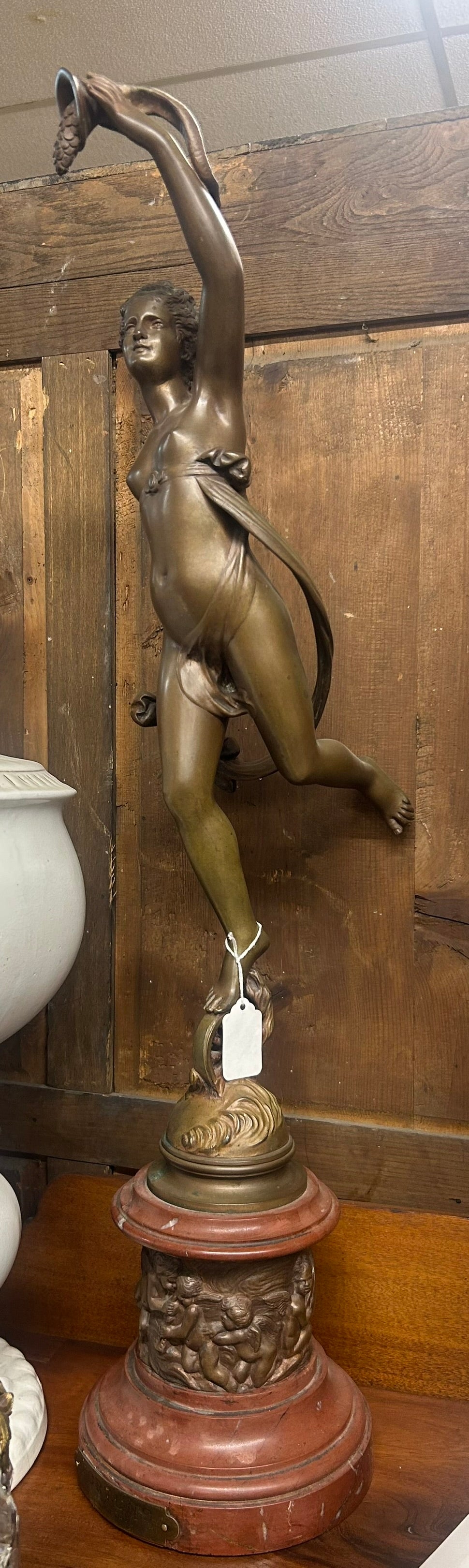 ANTIQUE BRONZE AND MARBLE STATUE OF "FORTUNE"