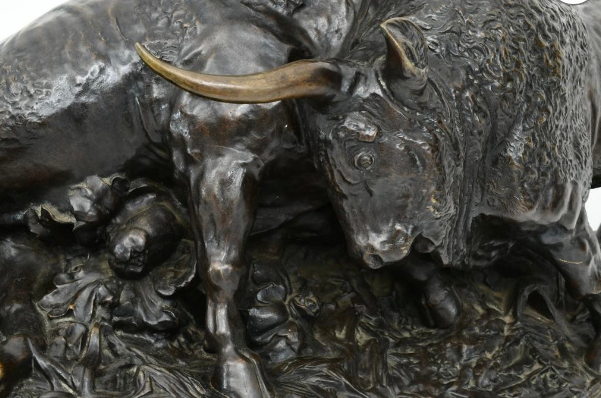 FIGHTING BULLS MONUMENTAL BRONZE JEAN BAPTISTE CLESINGER SCULPTURE.