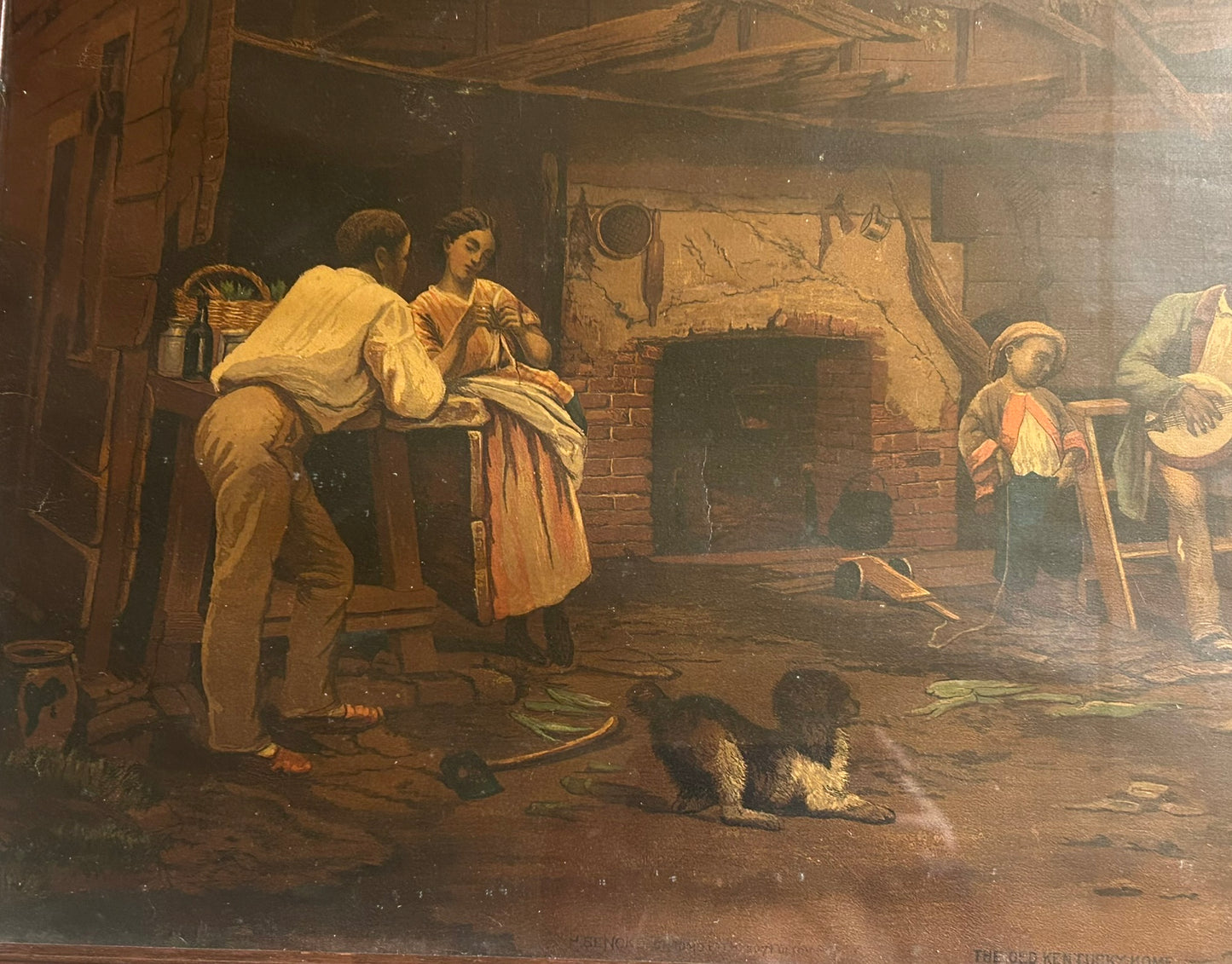 ANTIQUE CHROMO LITHO FROM EASTMAN JOHNSON PAINTING OF BLACK AMERICANS "THE OLD KENTUCKY HOME"