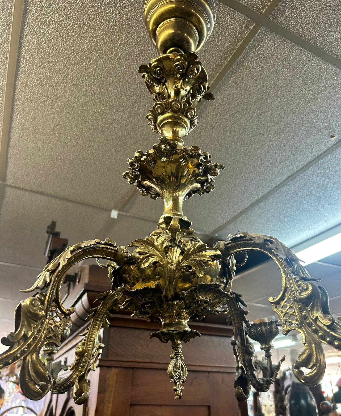 ANTIQUE CAST BRONZE CEILING LIGHT FIXTURE