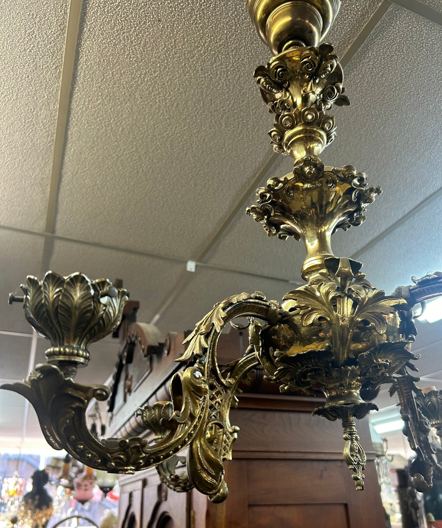 ANTIQUE CAST BRONZE CEILING LIGHT FIXTURE