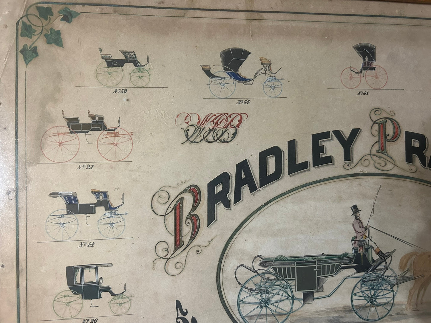 ANTIQUE SIGN FOR HORSE DRAWN CARRIAGES FOR BRADLEY PRAY & CO. NEW YORK 1870
