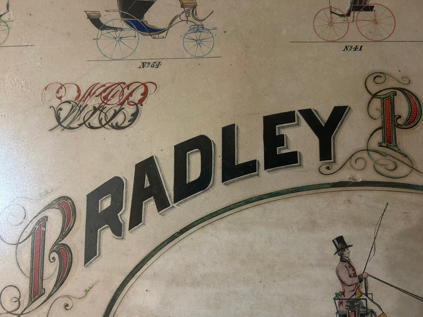 ANTIQUE SIGN FOR HORSE DRAWN CARRIAGES FOR BRADLEY PRAY & CO. NEW YORK 1870