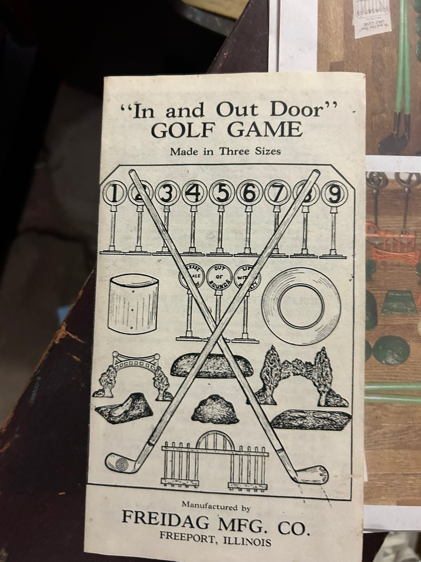 ANTIQUE "IN AND OUT DOOR" GOLF GAME BY FREIDAG MFG. IN ORIGINAL BOX RARE
