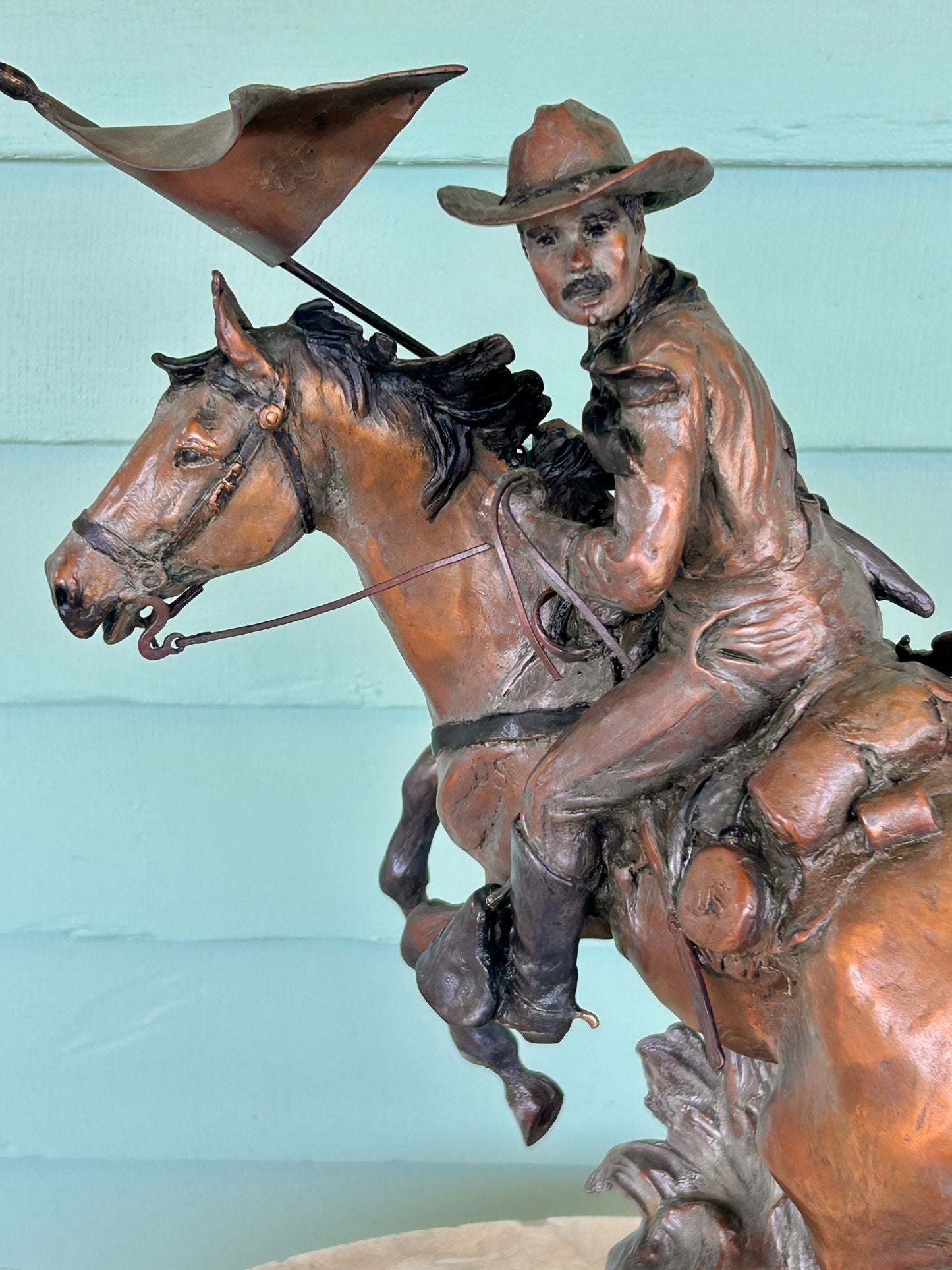 MARIANNE CAROSELLI OF TEXAS BRONZE SCULPTURE SOLDIER ON HORSEBACK