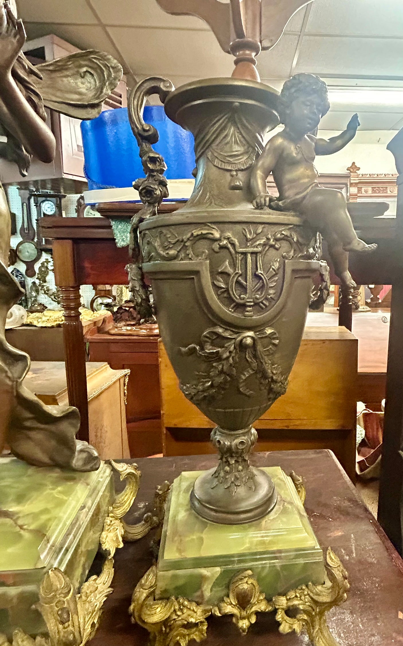 LARGE ANTIQUE FRENCH 3 PIECE STATUE CLOCK SET