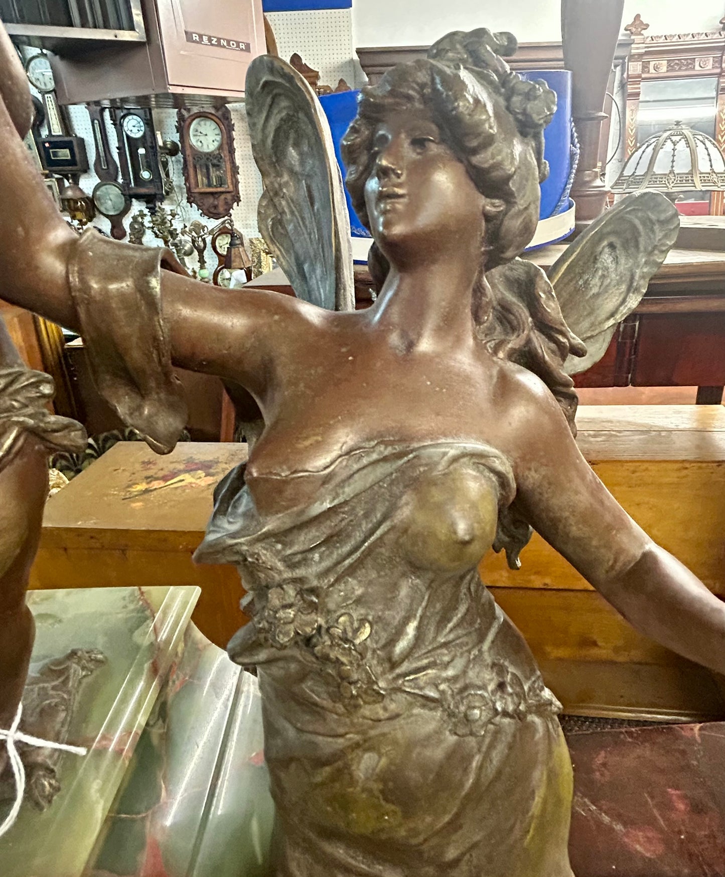 LARGE ANTIQUE FRENCH 3 PIECE STATUE CLOCK SET