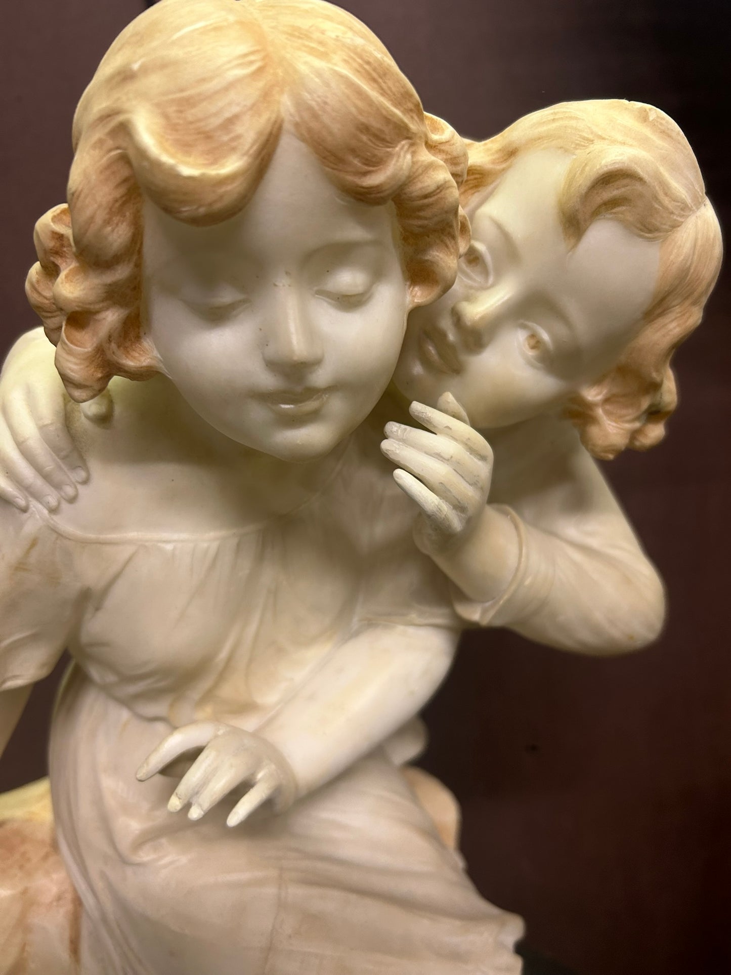 MARBLE ANTIQUE BOY AND GIRL SCULPTURE