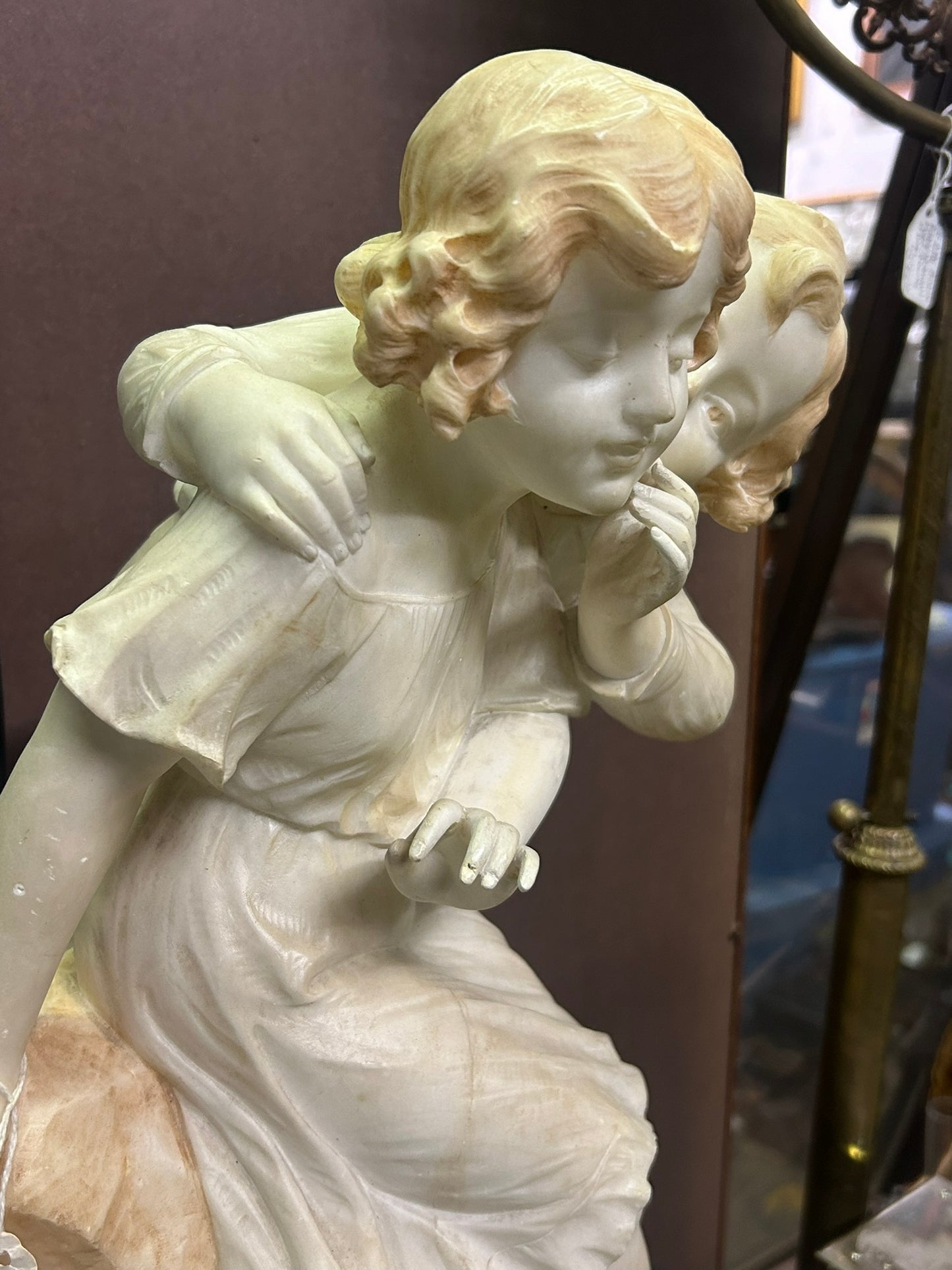 MARBLE ANTIQUE BOY AND GIRL SCULPTURE