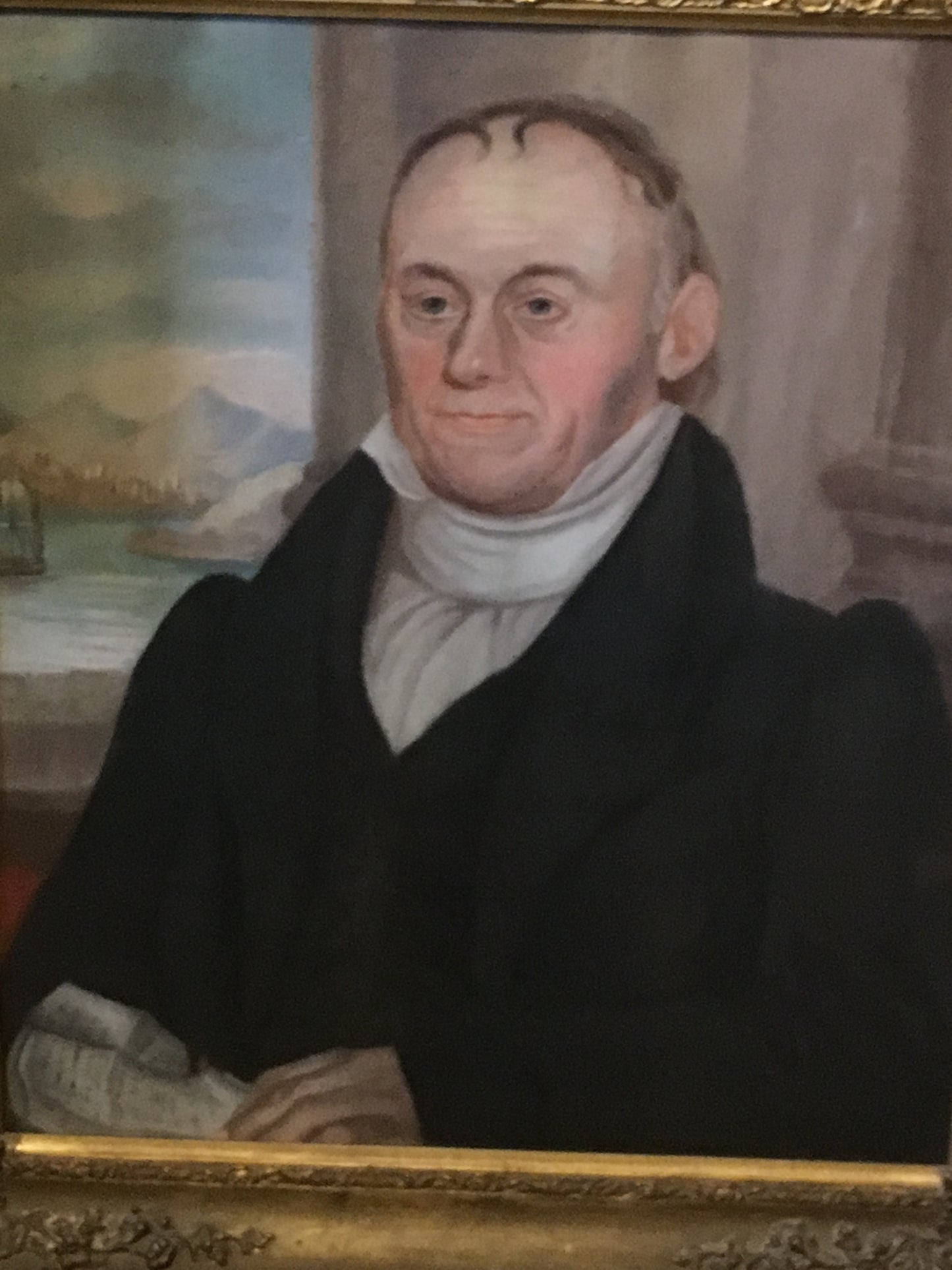MICAH WILLIAMS ATTRIBUTED ANTIQUE EARLY 1800'S SHIP BUILDER PORTRAIT ALONG WITH HIS LIVERPOOL JUG AND EARLY PILLAR AND SCROLL CLOCK AND HISTORY