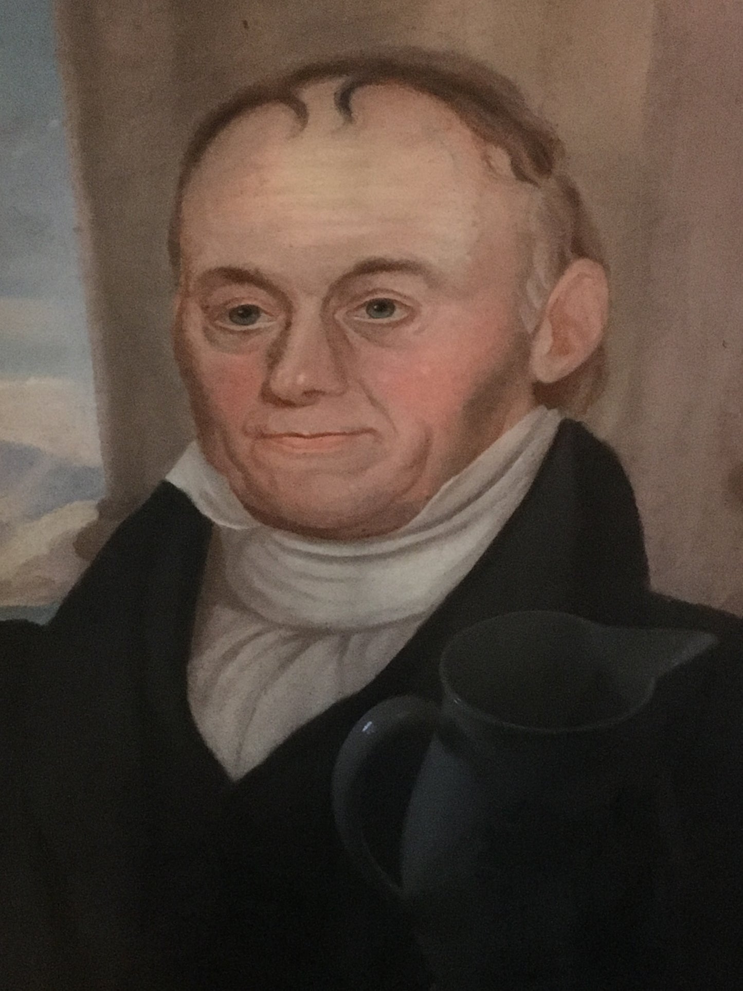 MICAH WILLIAMS ATTRIBUTED ANTIQUE EARLY 1800'S SHIP BUILDER PORTRAIT ALONG WITH HIS LIVERPOOL JUG AND EARLY PILLAR AND SCROLL CLOCK AND HISTORY