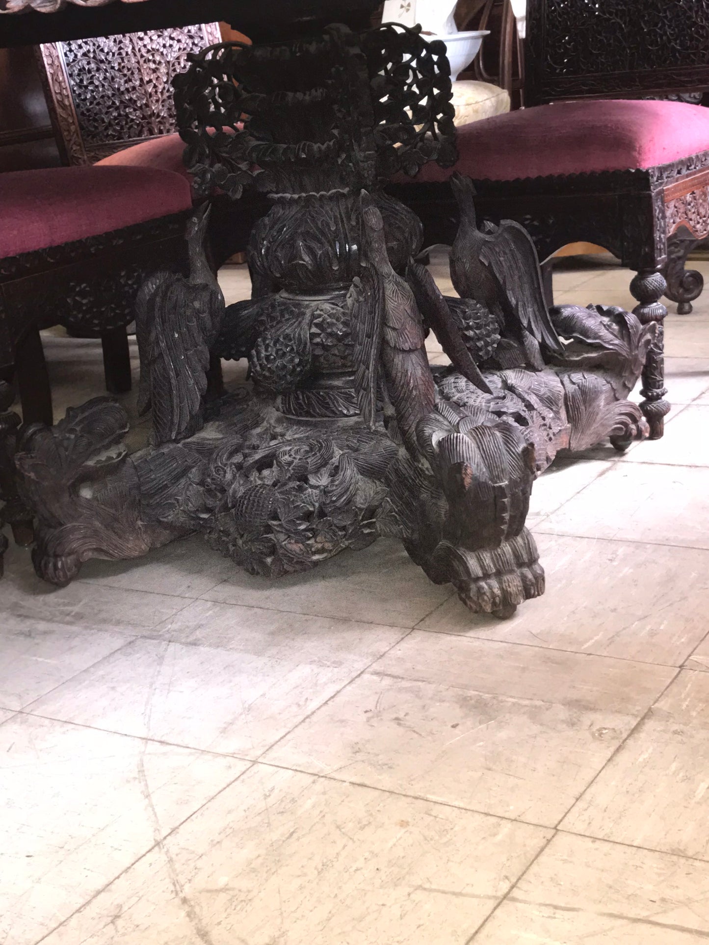 ASIAN CARVED TABLE, SIX CHAIRS. AND SERVER DISPLAYED AT COLUMBIAN WORLDS FAIR
