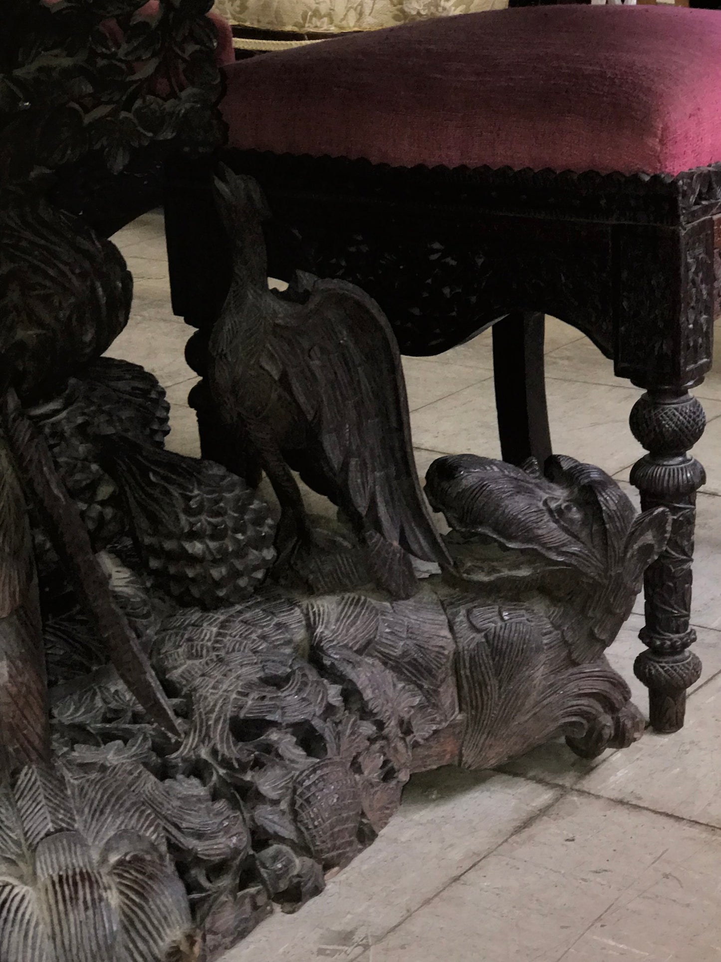 ASIAN CARVED TABLE, SIX CHAIRS. AND SERVER DISPLAYED AT COLUMBIAN WORLDS FAIR