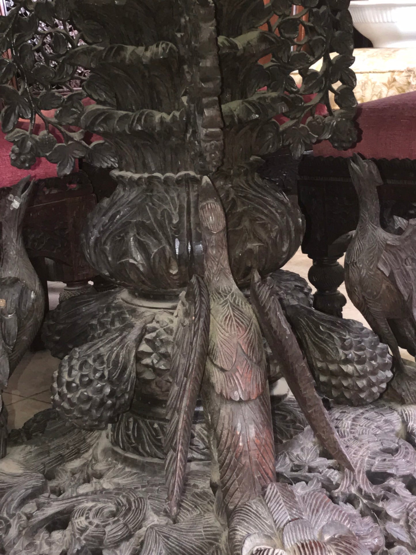 ASIAN CARVED TABLE, SIX CHAIRS. AND SERVER DISPLAYED AT COLUMBIAN WORLDS FAIR