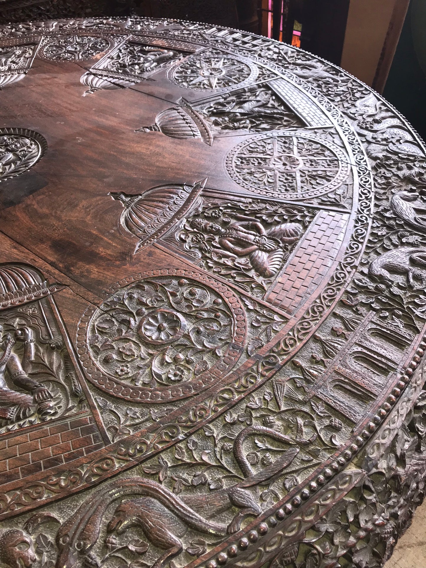 ASIAN CARVED TABLE, SIX CHAIRS. AND SERVER DISPLAYED AT COLUMBIAN WORLDS FAIR